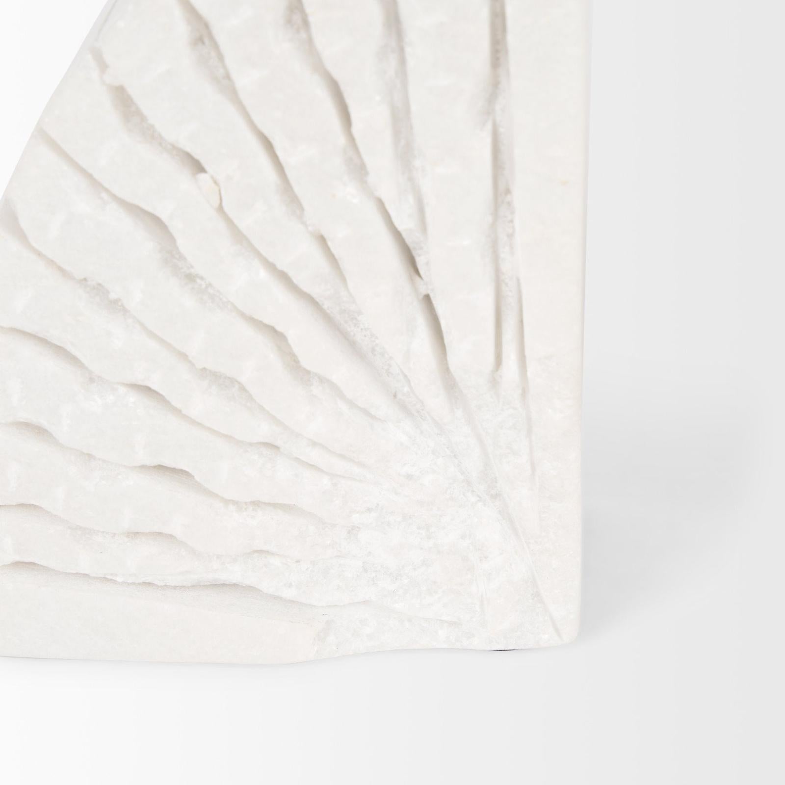 Mercana Stept White Marble Bookends w/rough Carving - Set of 2
