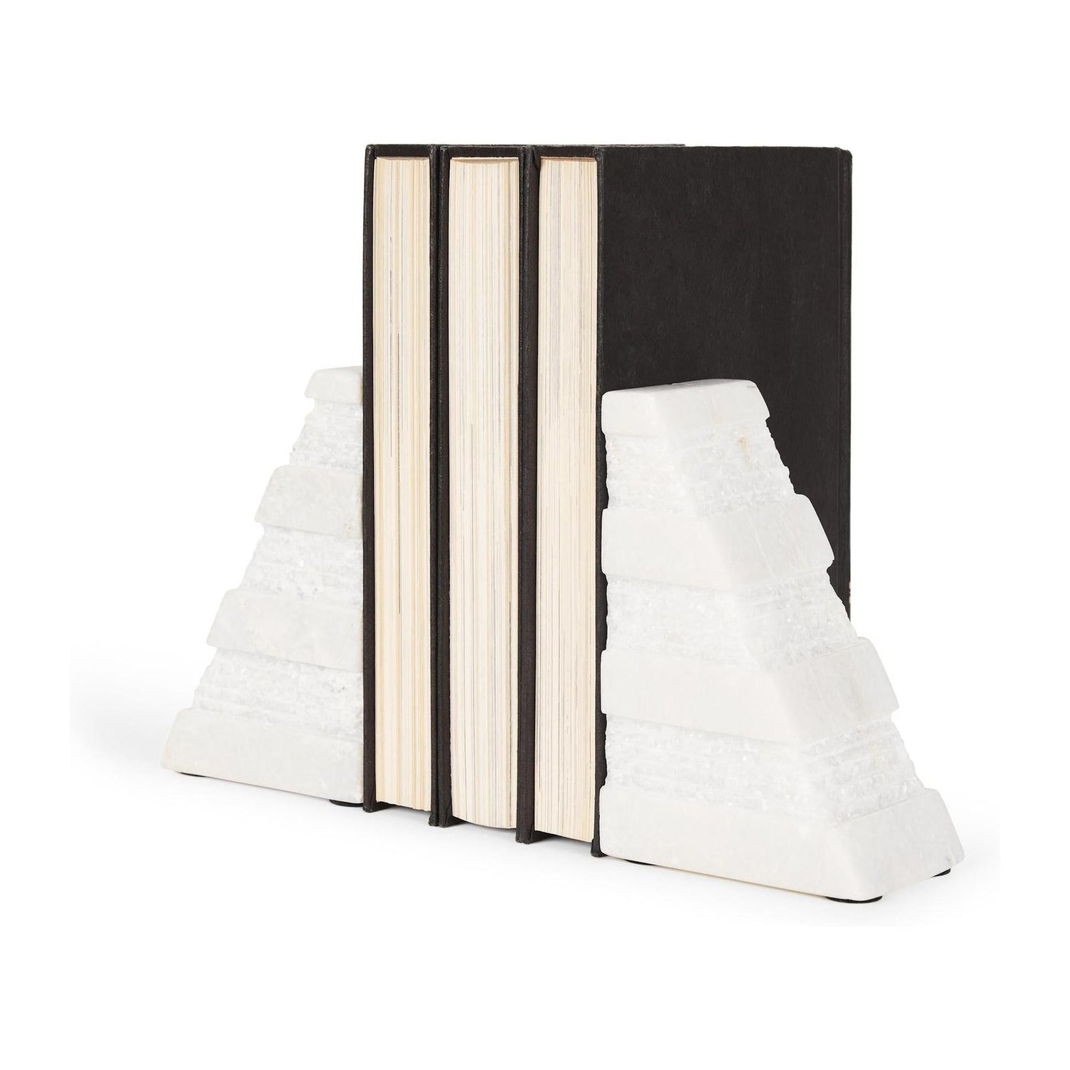 Mercana Cavetto White Marble Bookends w/rough Carving S/2