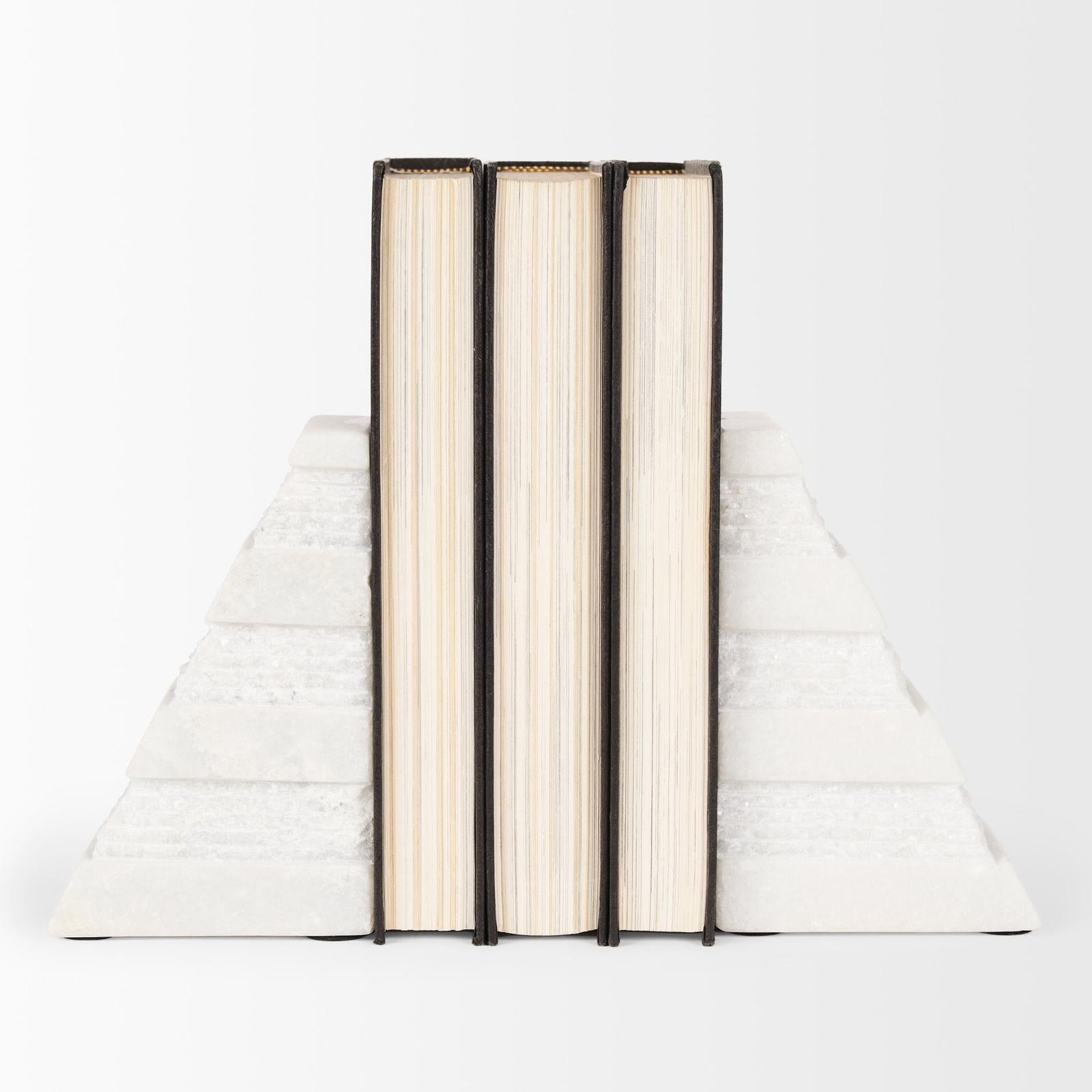 Mercana Cavetto White Marble Bookends w/rough Carving S/2