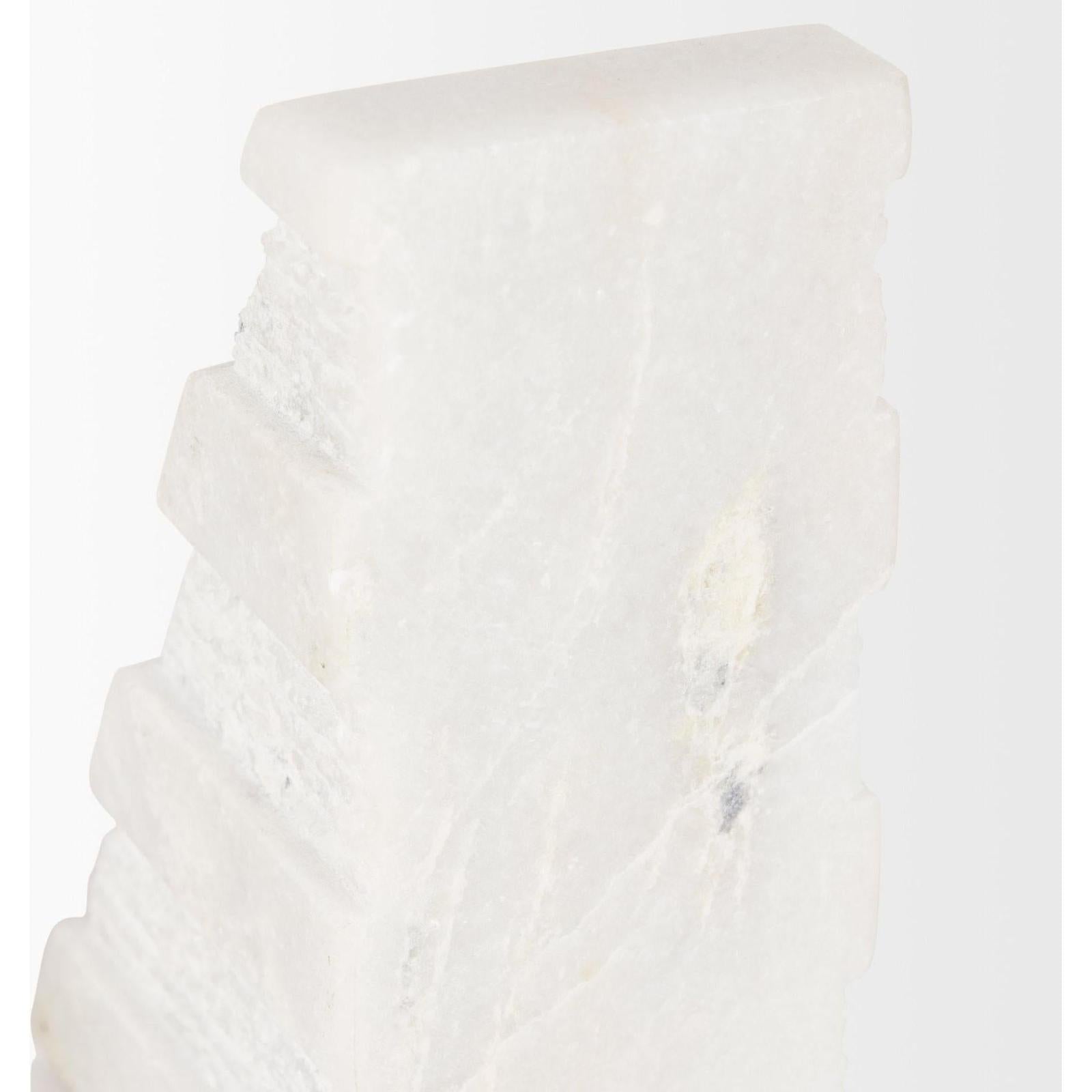 Mercana Cavetto White Marble Bookends w/rough Carving S/2