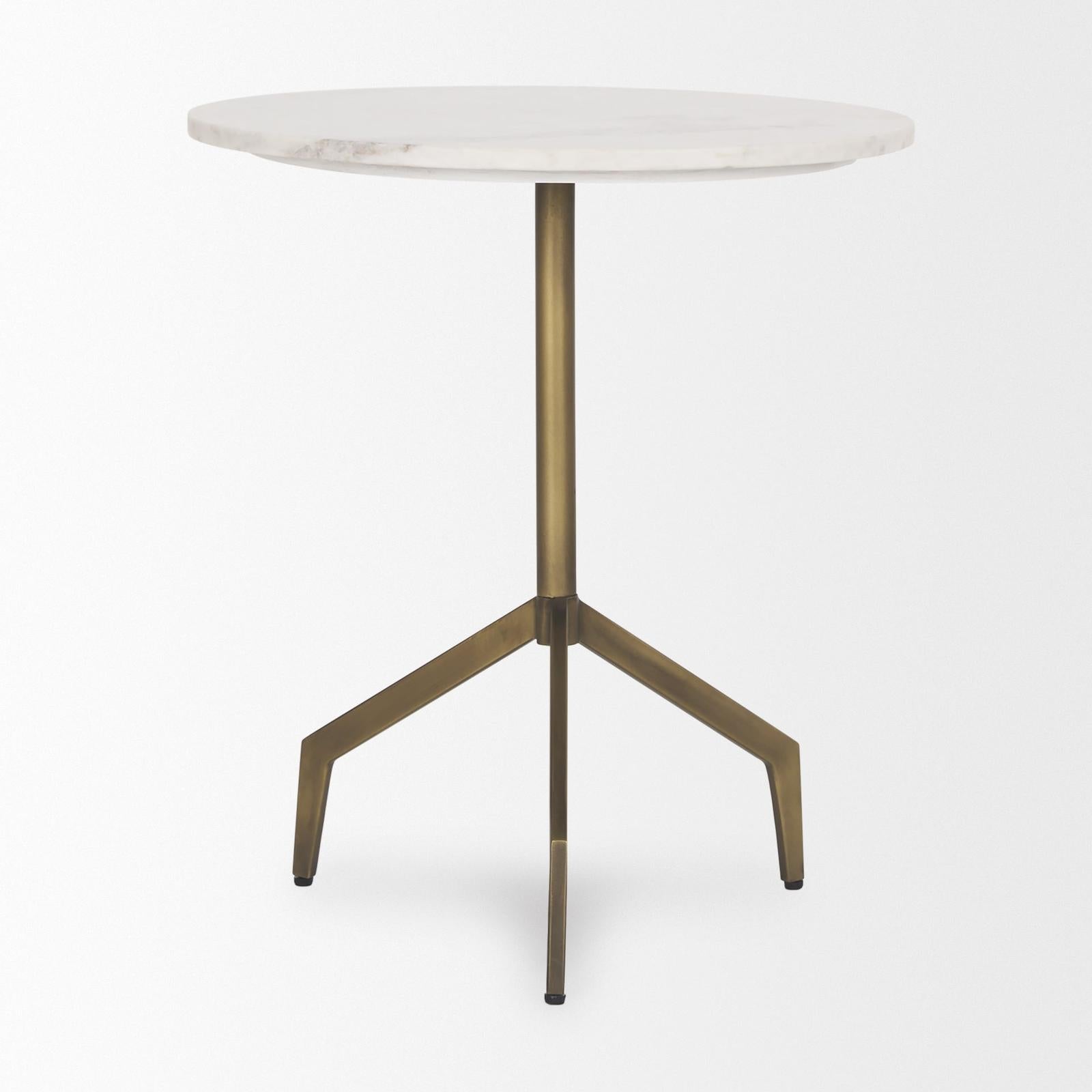 Mercana Serre Marble Top 3 Prong Metal Base End Table