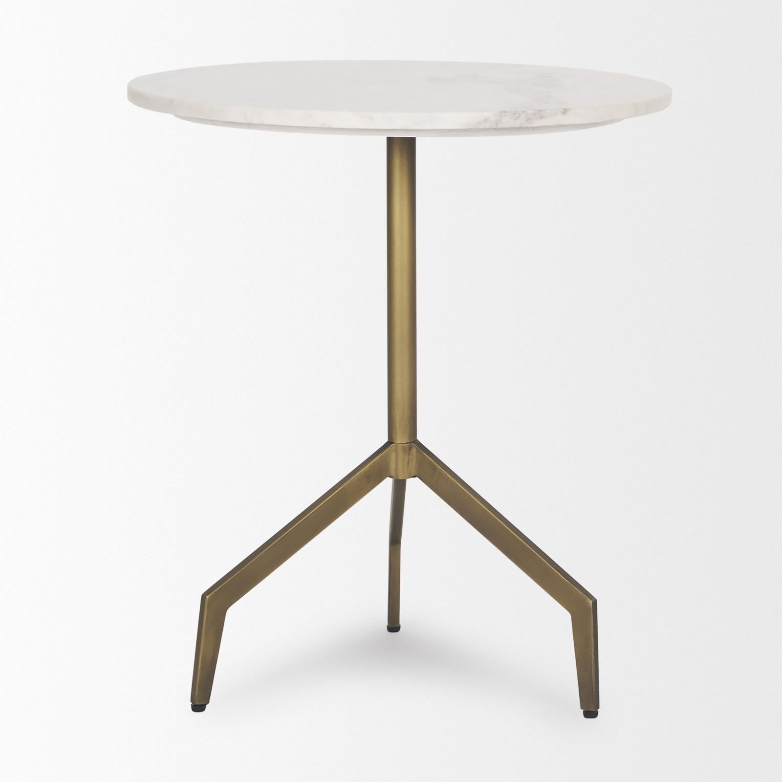 Mercana Serre Marble Top 3 Prong Metal Base End Table
