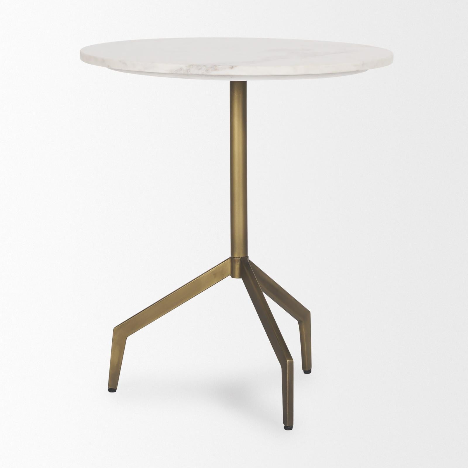 Mercana Serre Marble Top 3 Prong Metal Base End Table