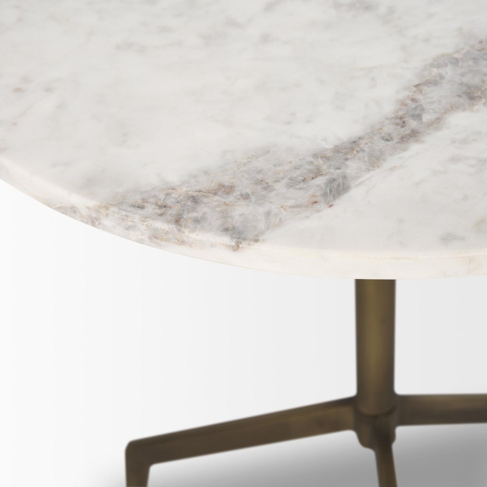 Mercana Serre Marble Top 3 Prong Metal Base End Table