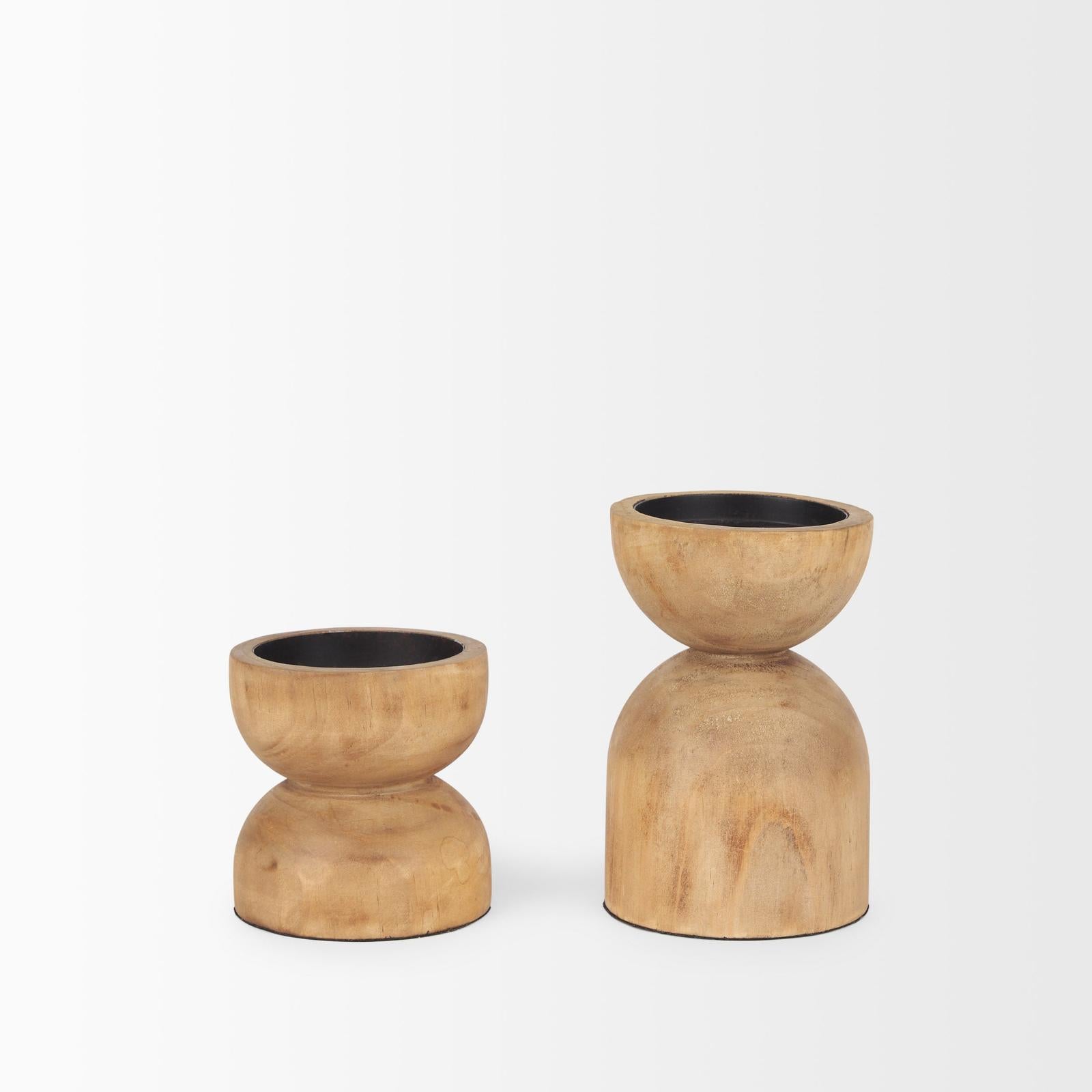 Mercana Aleena Wooden Candle Holder - Set of 2