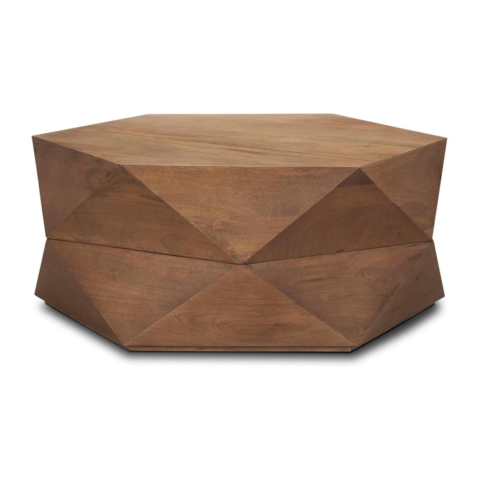 Mercana Arreto Hexagonal Hinged Solid Wood Top and Base Coffee Table