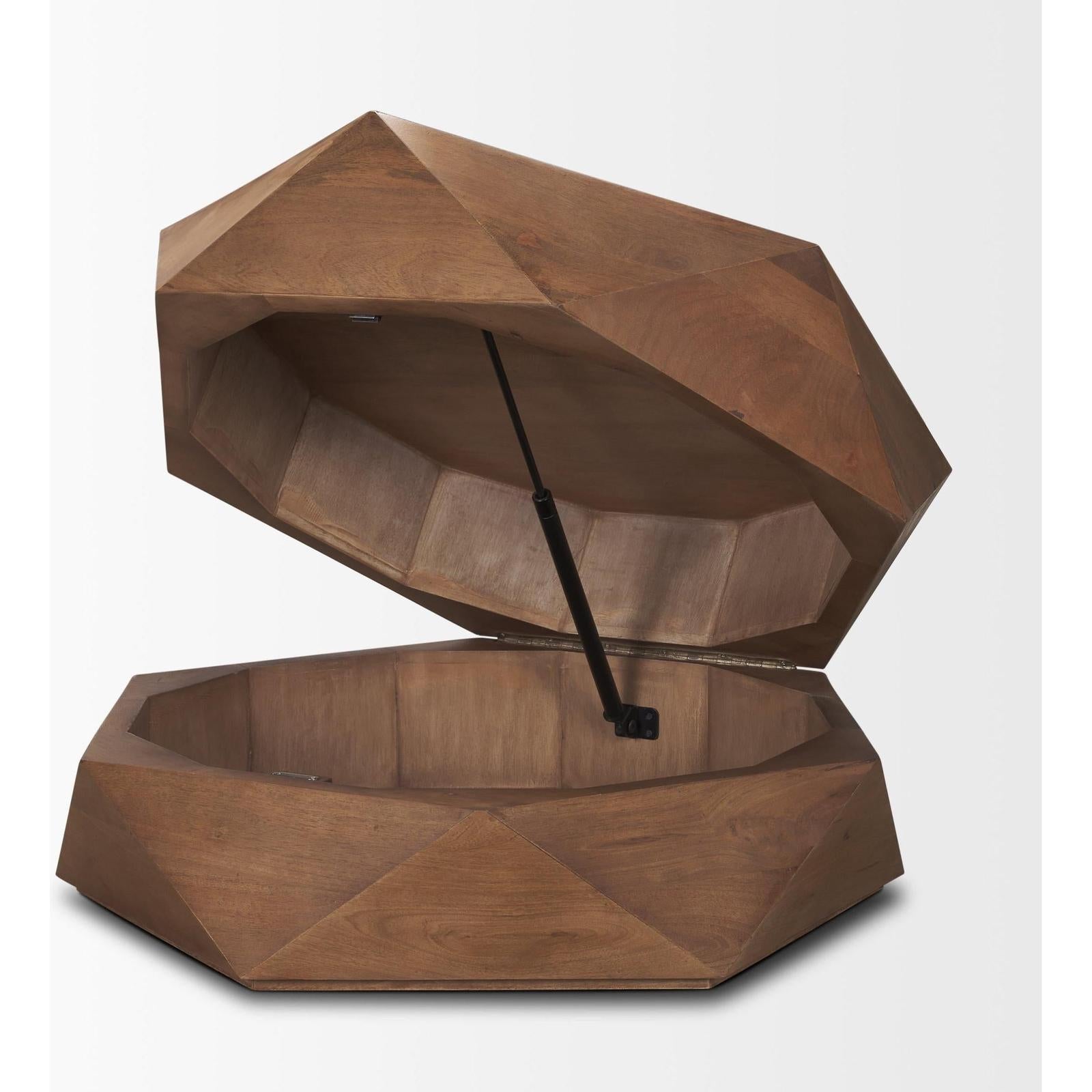 Mercana Arreto Hexagonal Hinged Solid Wood Top and Base Coffee Table