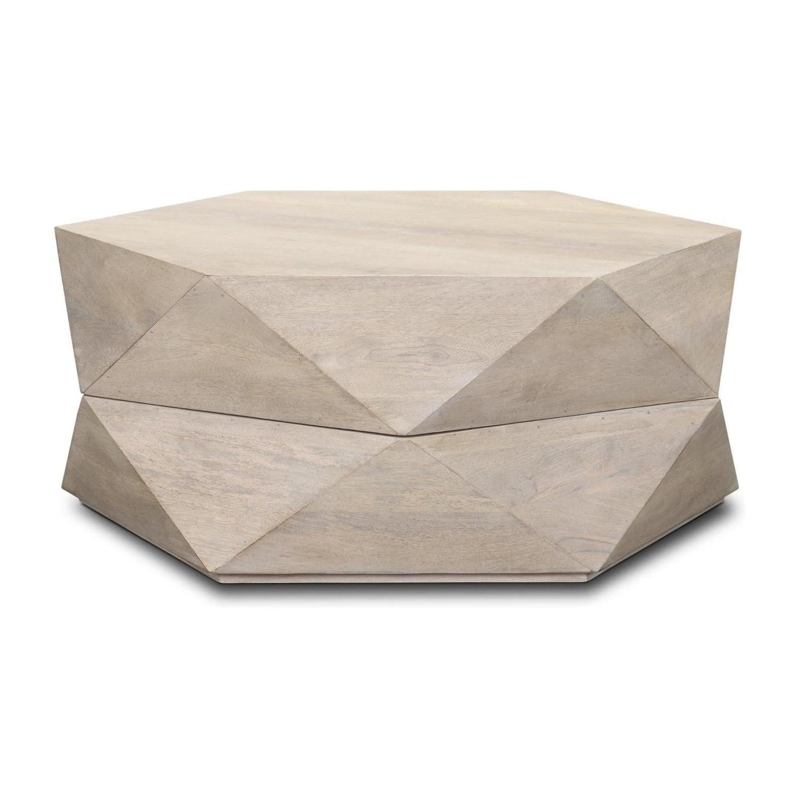Mercana Arreto Hexagonal Hinged Solid Wood Top and Base Coffee Table