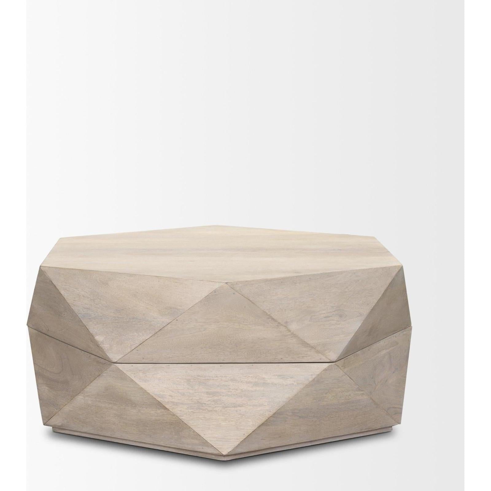 Mercana Arreto Hexagonal Hinged Solid Wood Top and Base Coffee Table