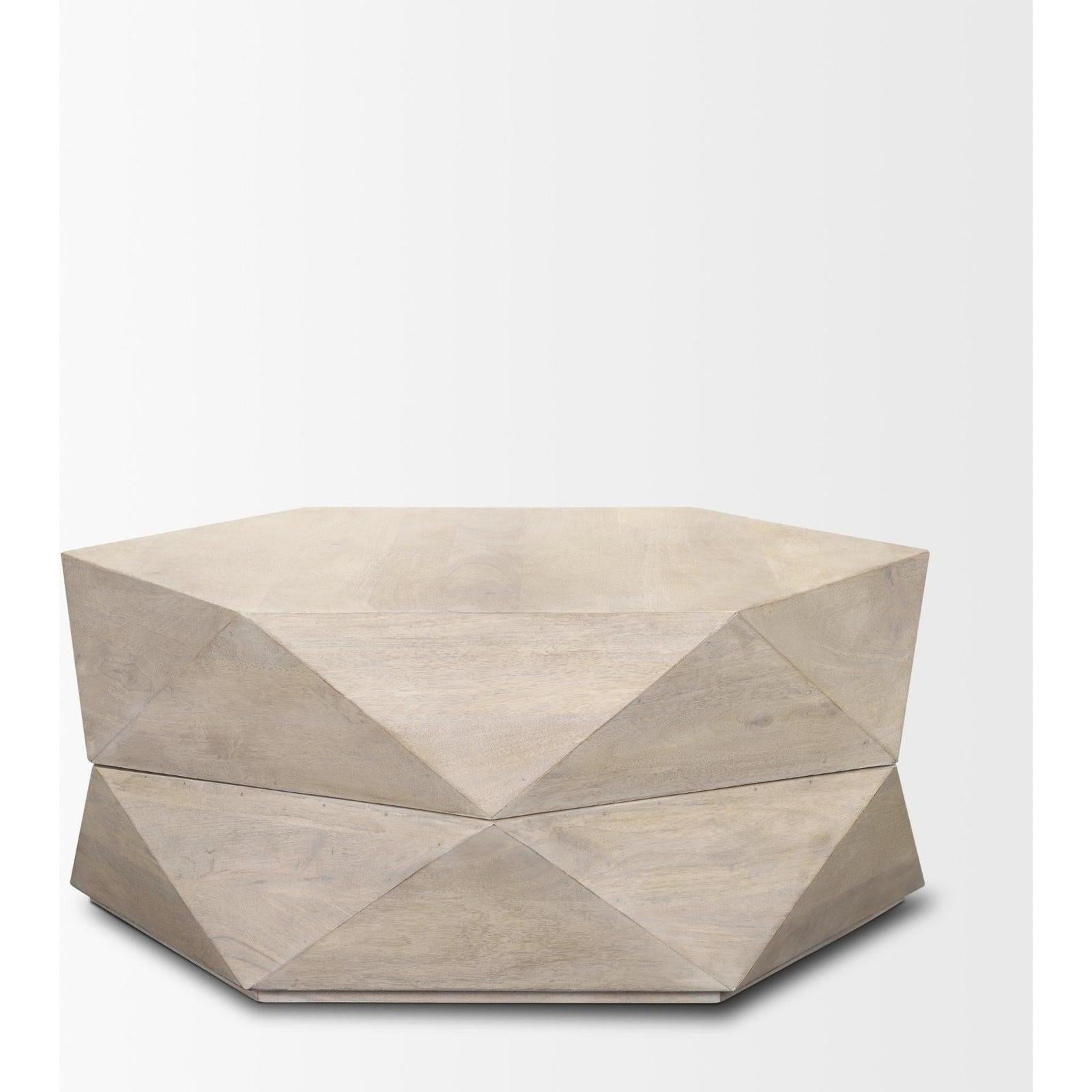 Mercana Arreto Hexagonal Hinged Solid Wood Top and Base Coffee Table