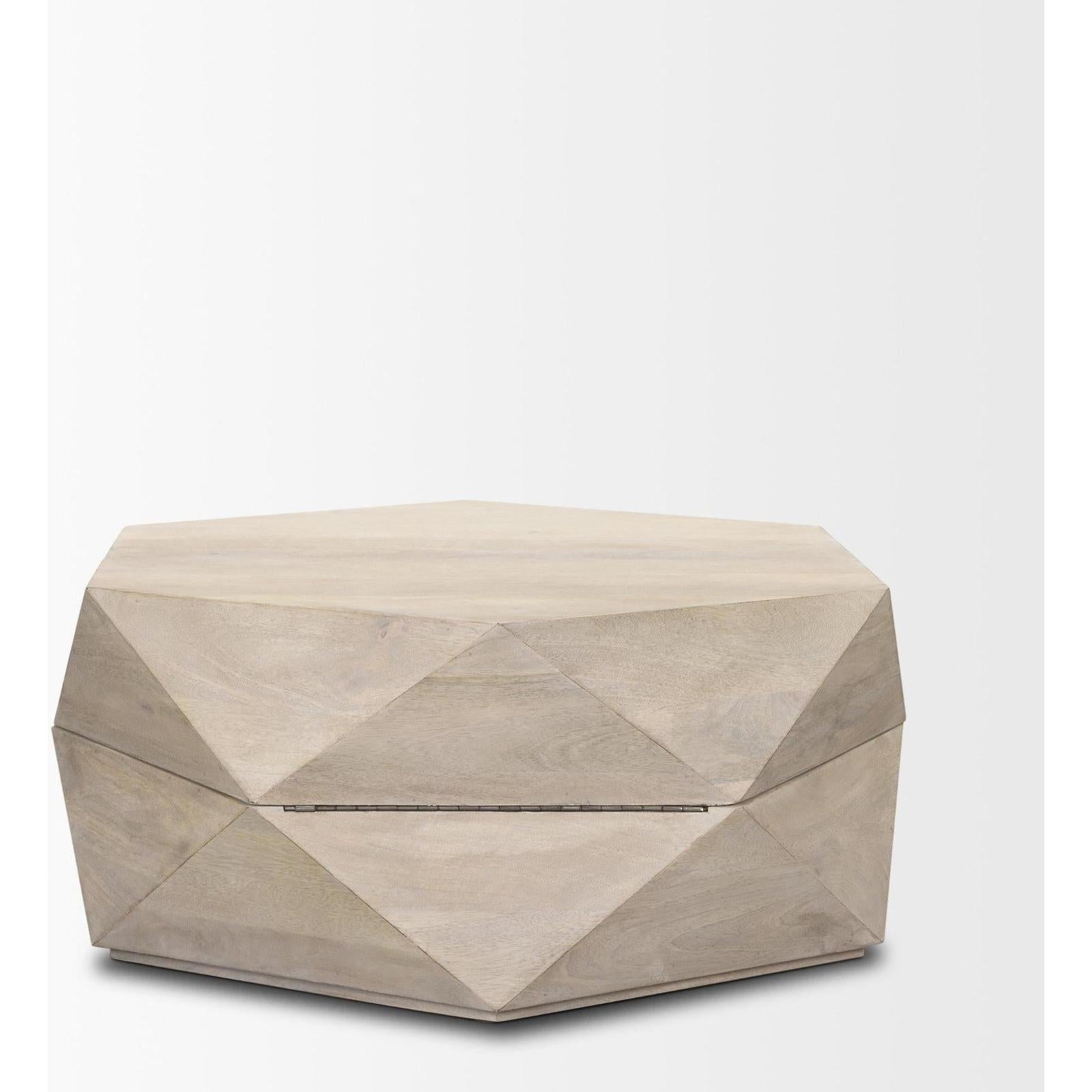 Mercana Arreto Hexagonal Hinged Solid Wood Top and Base Coffee Table