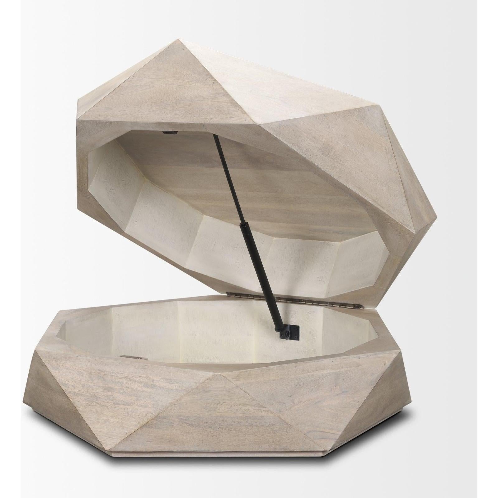 Mercana Arreto Hexagonal Hinged Solid Wood Top and Base Coffee Table