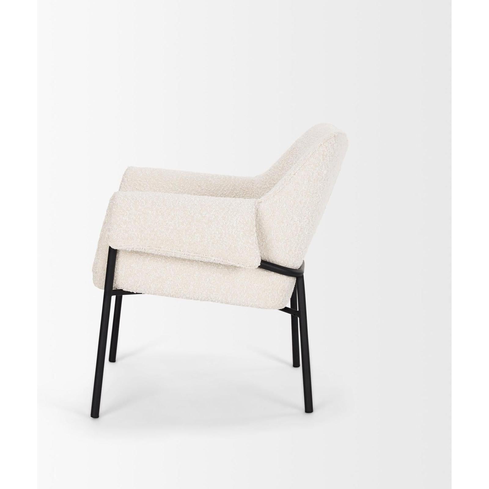 Mercana Brently Accent Chair w/ Cream Boucle Fabric & Matte Black Metal Legs