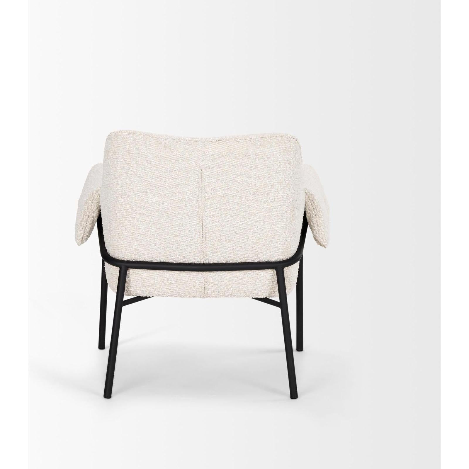 Mercana Brently Accent Chair w/ Cream Boucle Fabric & Matte Black Metal Legs