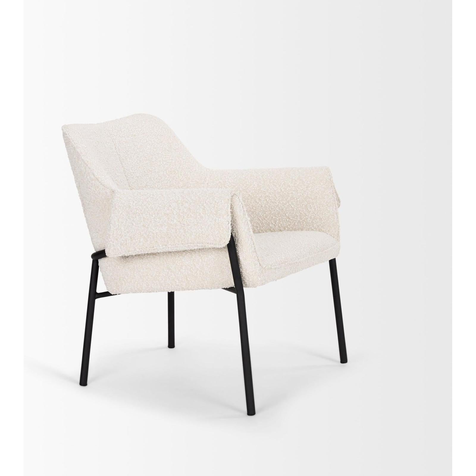 Mercana Brently Accent Chair w/ Cream Boucle Fabric & Matte Black Metal Legs