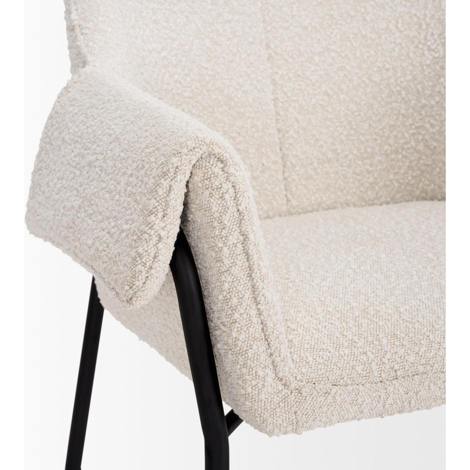 Mercana Brently Accent Chair w/ Cream Boucle Fabric & Matte Black Metal Legs
