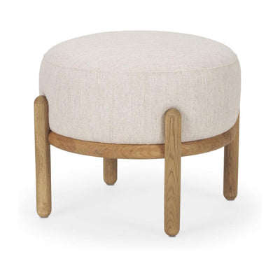 Mercana Gwynn Beige Fabric w/ Light Brown Wood Pouf