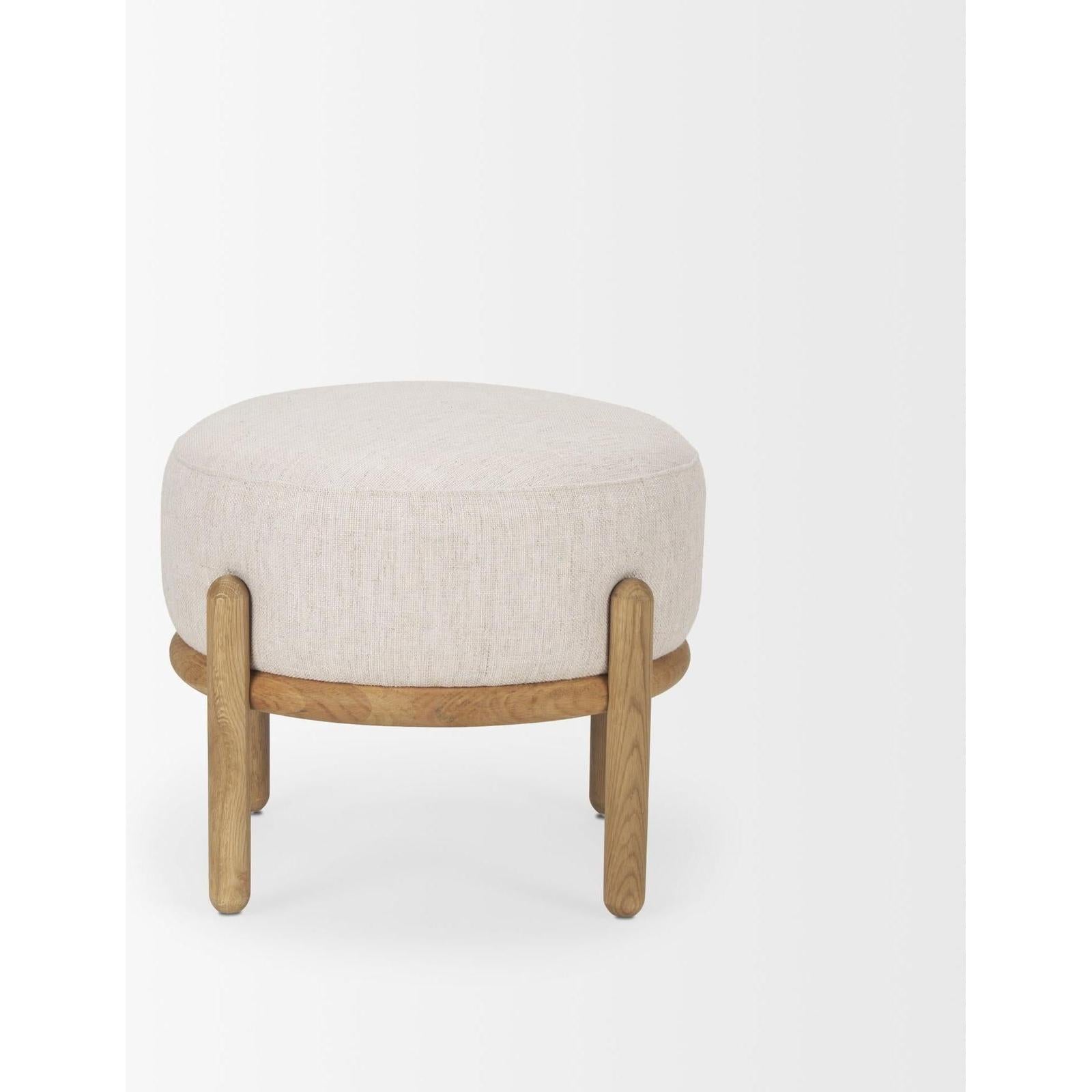 Mercana Gwynn Beige Fabric w/ Light Brown Wood Pouf