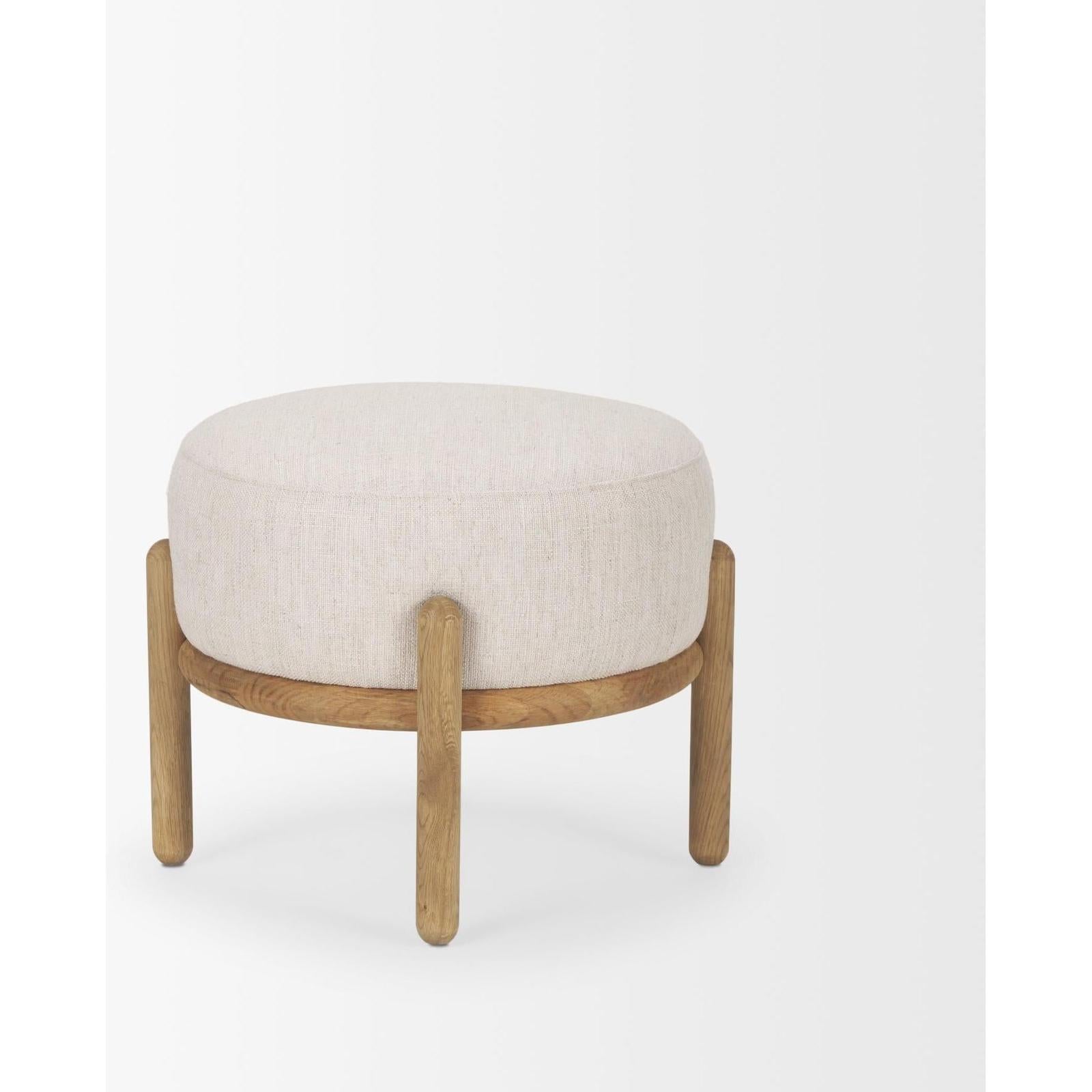 Mercana Gwynn Beige Fabric w/ Light Brown Wood Pouf