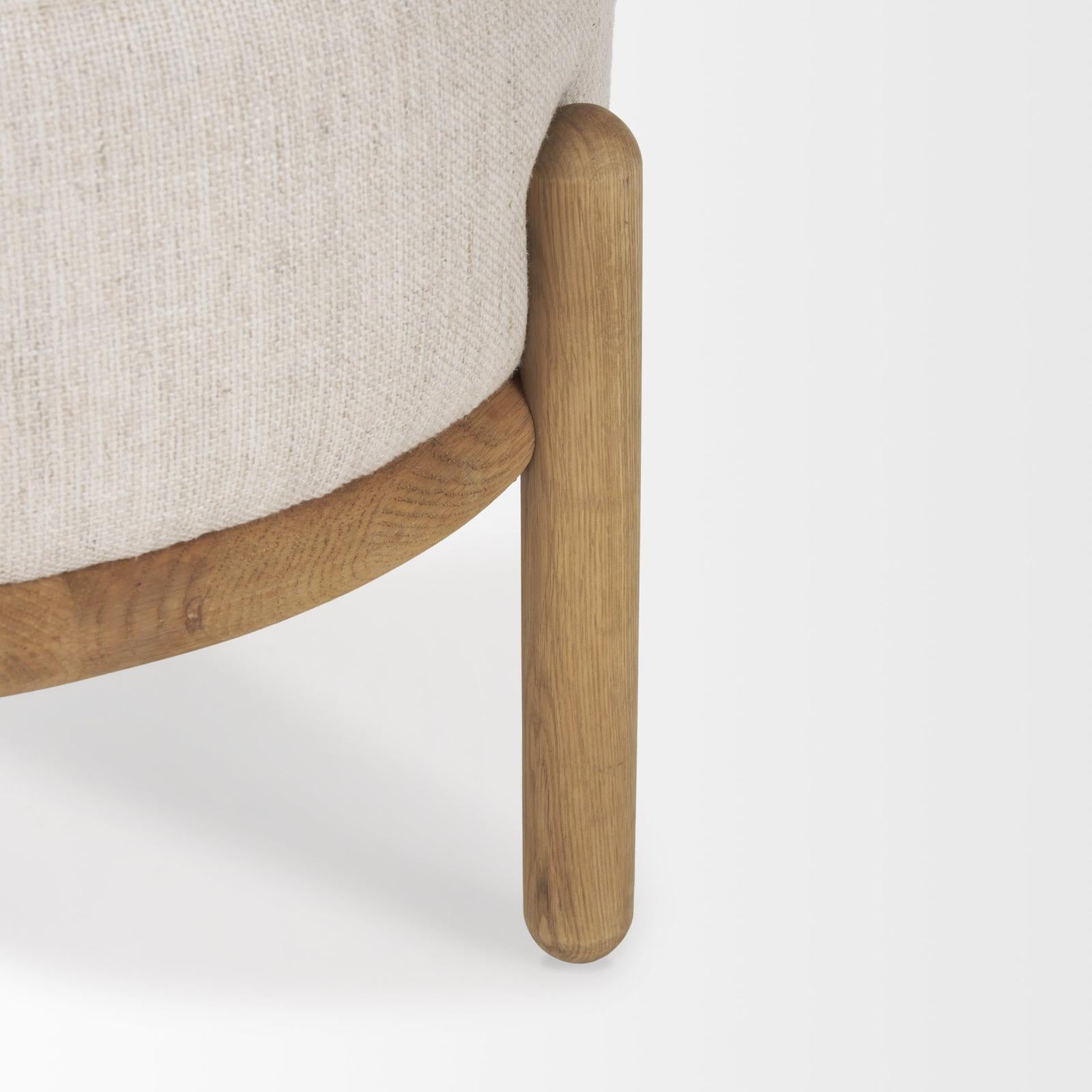 Mercana Gwynn Beige Fabric w/ Light Brown Wood Pouf