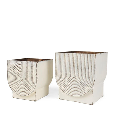 Mercana Medina Off White w/ Gold Antiquing Metal Planters - Set of 2