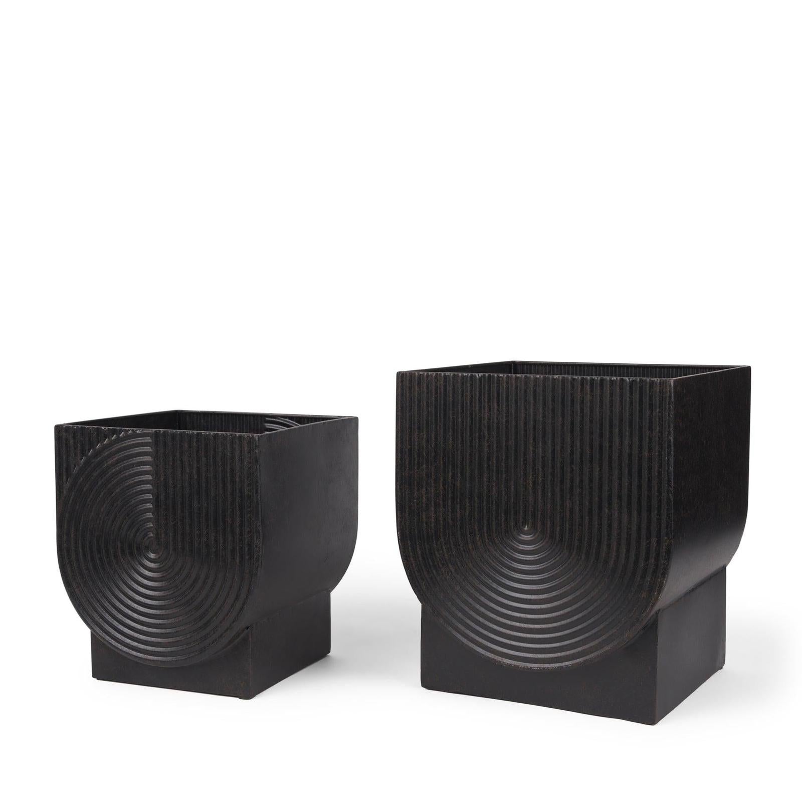 Mercana Medina Antiqued Black Metal Planters - Set of 2 Clearance