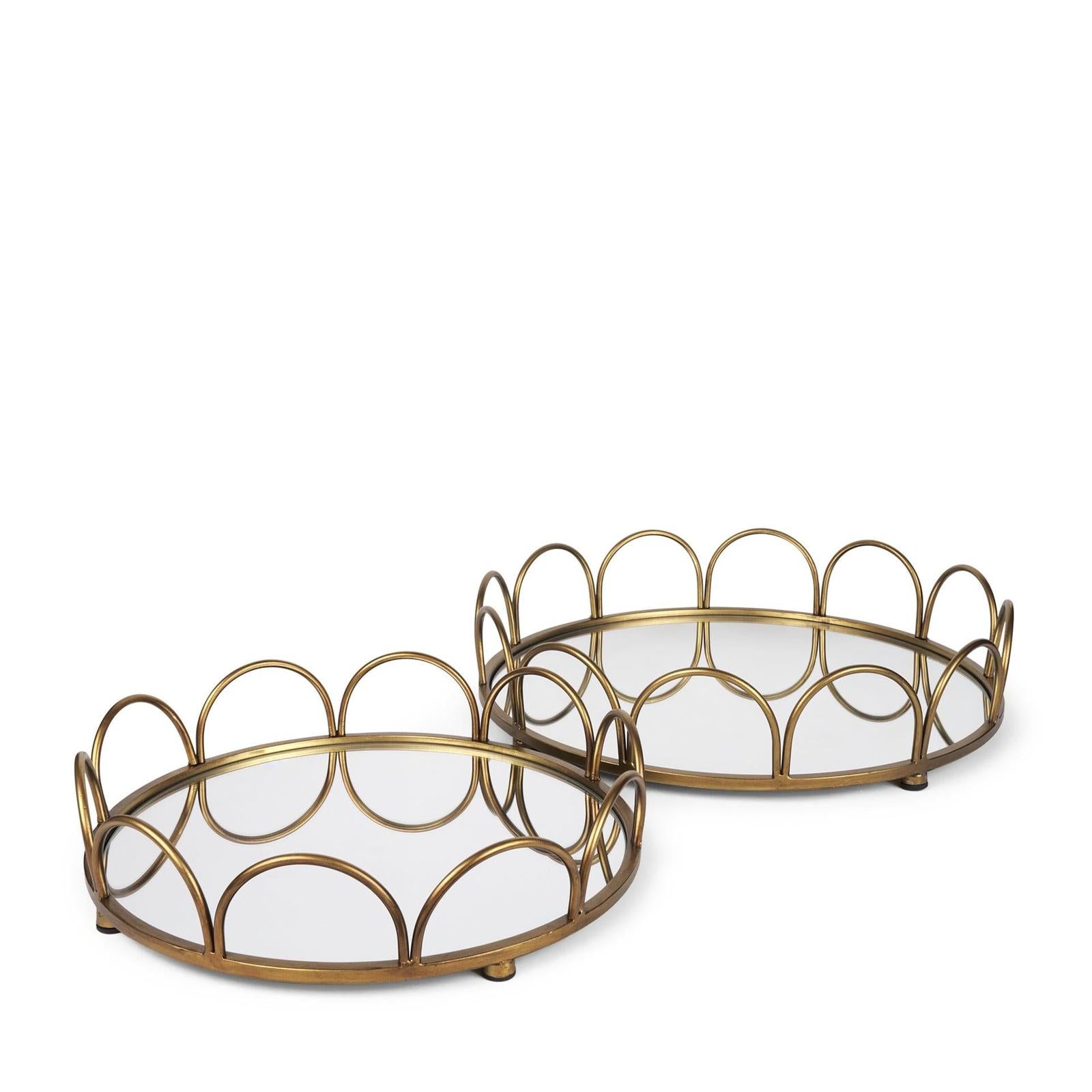 Mercana Lenore Round Metal/Mirror Tray - Set of 2