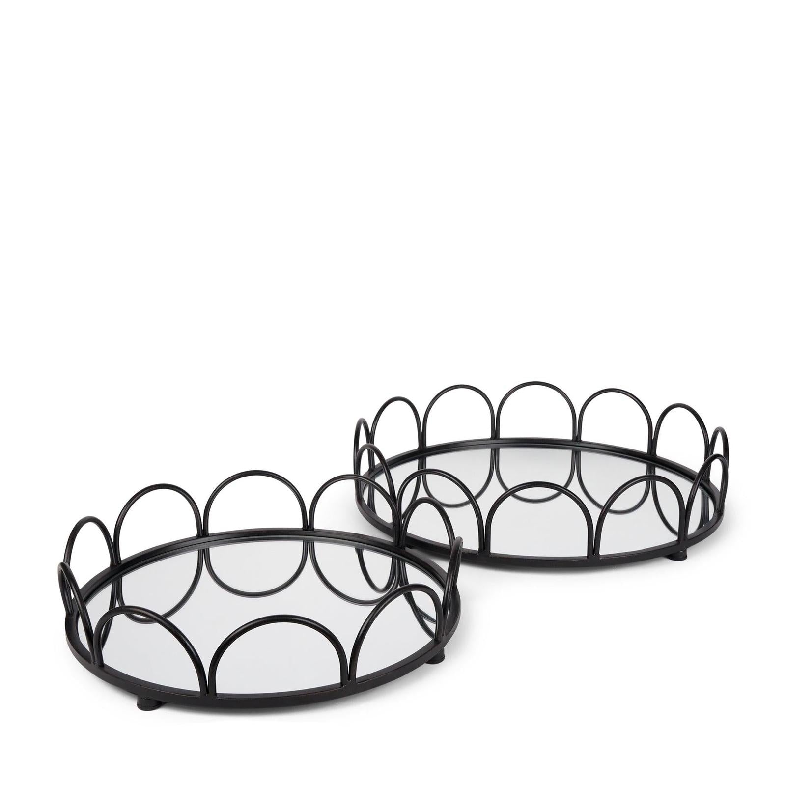 Mercana Lenore Round Metal/Mirror Tray - Set of 2