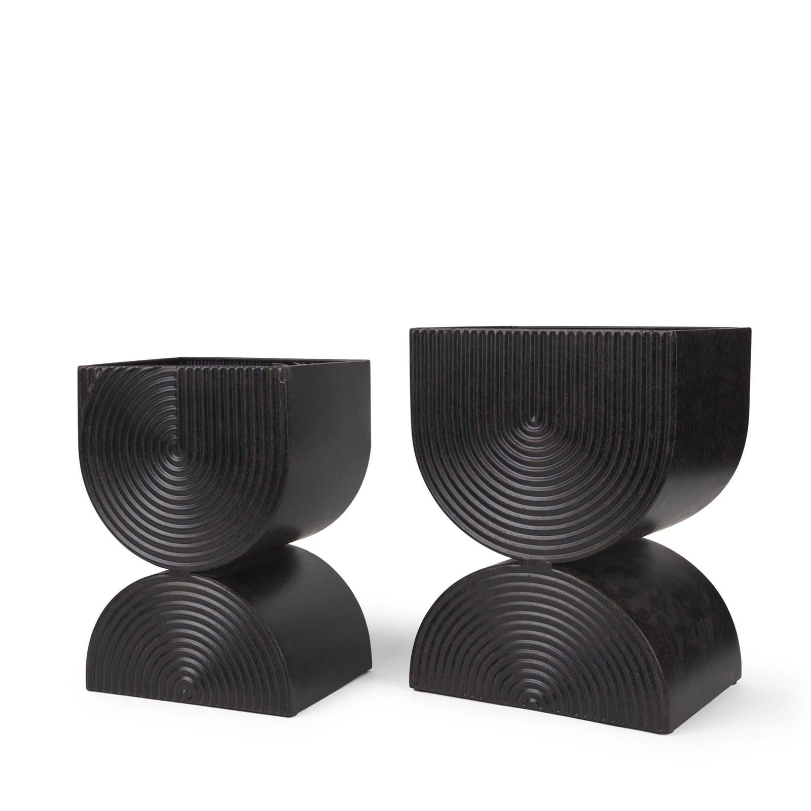 Mercana Medina Antiqued Black Metal Planters - Set of 2 Clearance