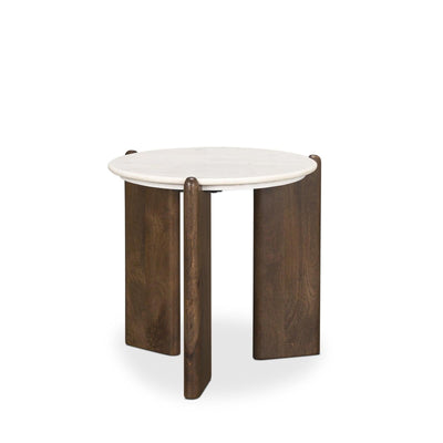 Mercana Rumer Dark Brown Wood w/ White Marble Side Table