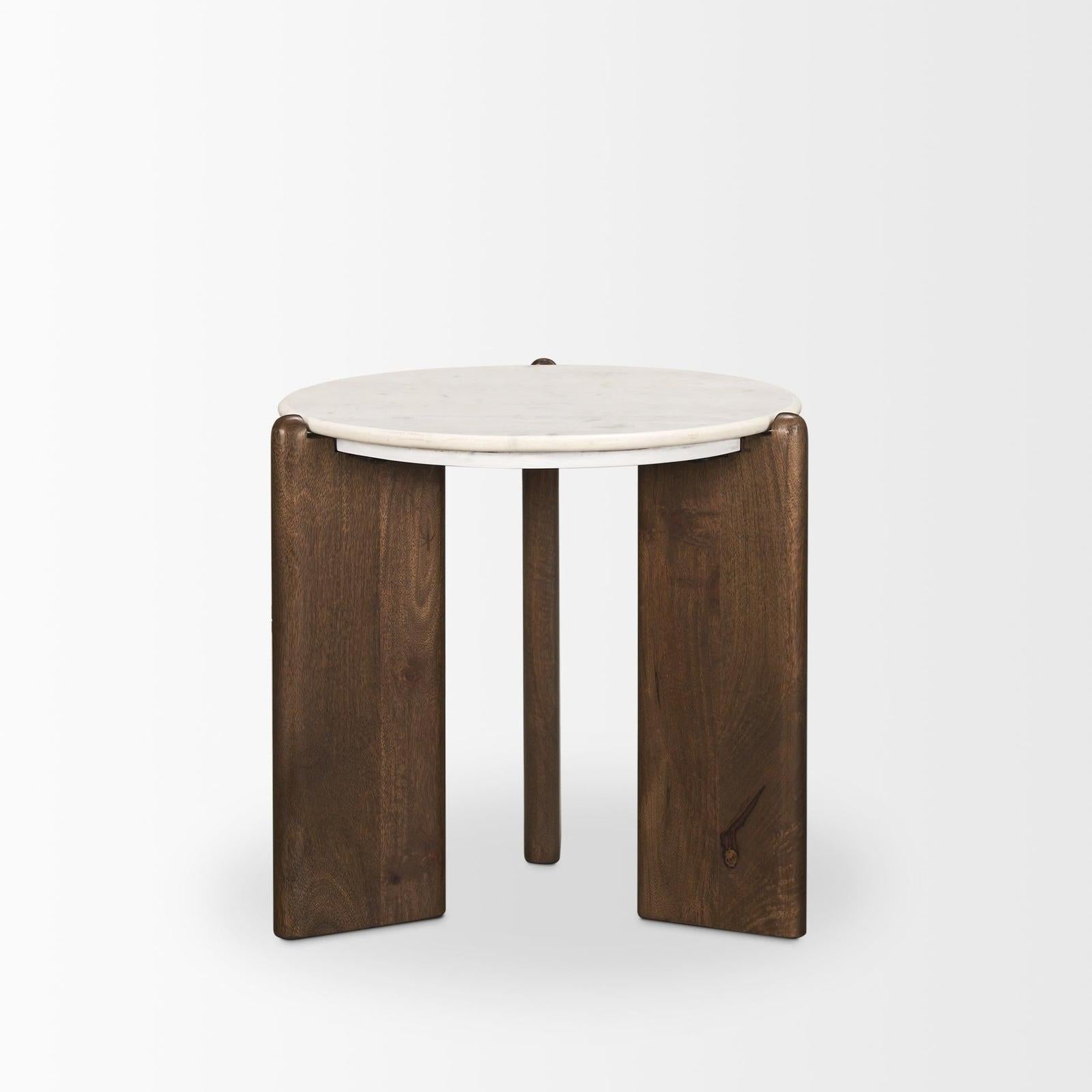 Mercana Rumer Dark Brown Wood w/ White Marble Side Table