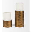 Mercana Gage Antiqued Gold Honeycomb Textured Metal Candle Holder - Set of 2