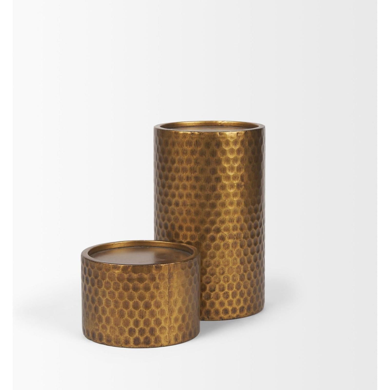 Mercana Gage Antiqued Gold Honeycomb Textured Metal Candle Holder - Set of 2