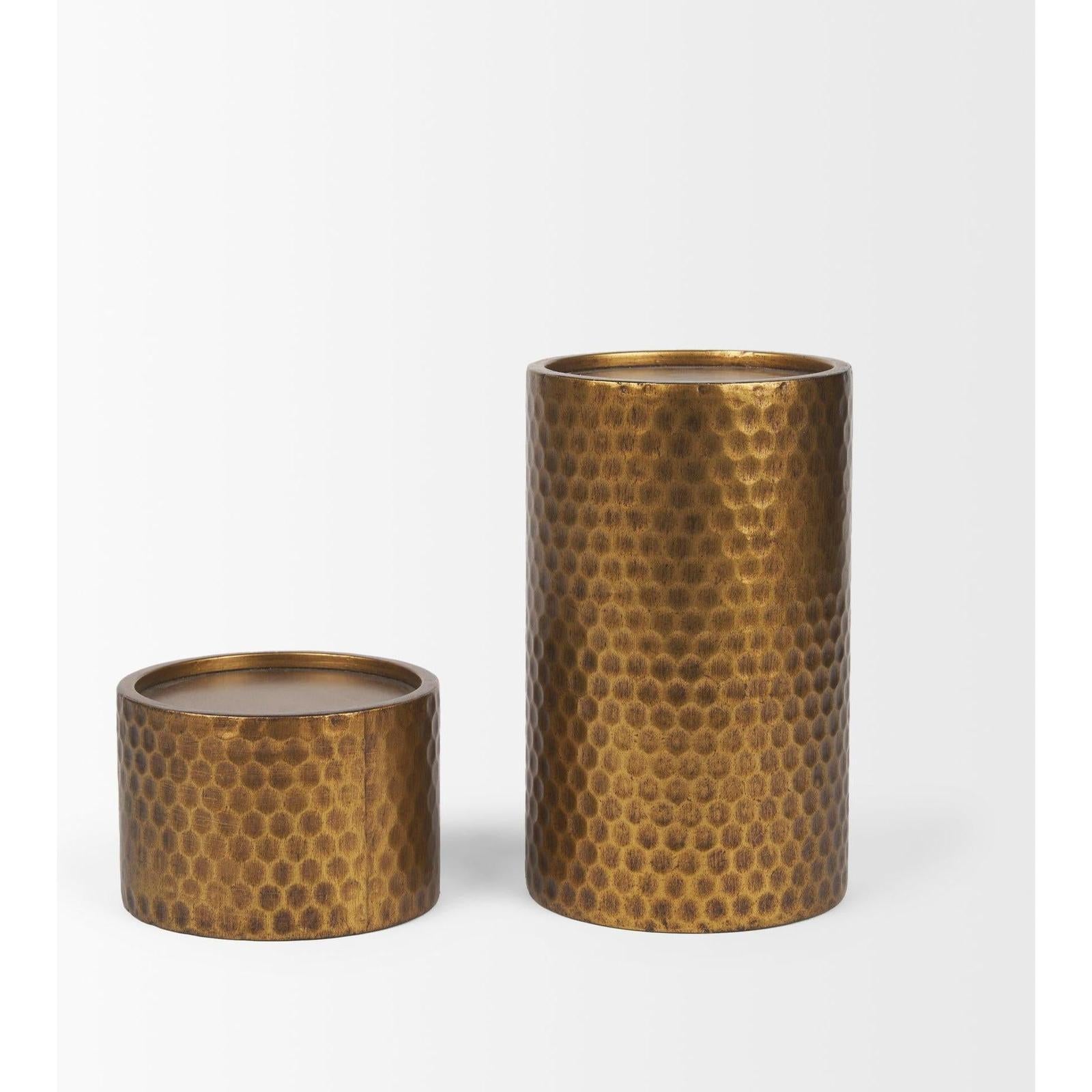 Mercana Gage Antiqued Gold Honeycomb Textured Metal Candle Holder - Set of 2