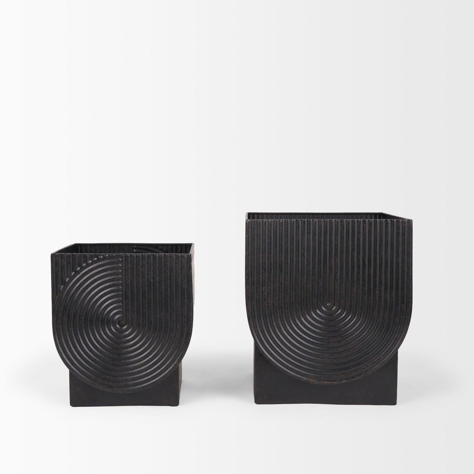 Mercana Medina Antiqued Black Metal Planters - Set of 2 Clearance