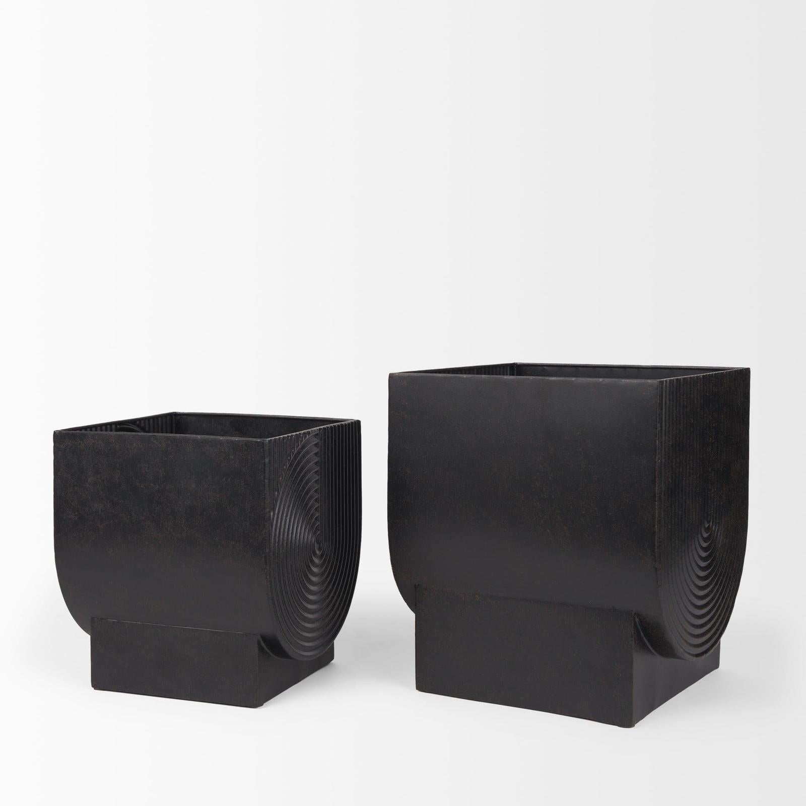 Mercana Medina Antiqued Black Metal Planters - Set of 2 Clearance