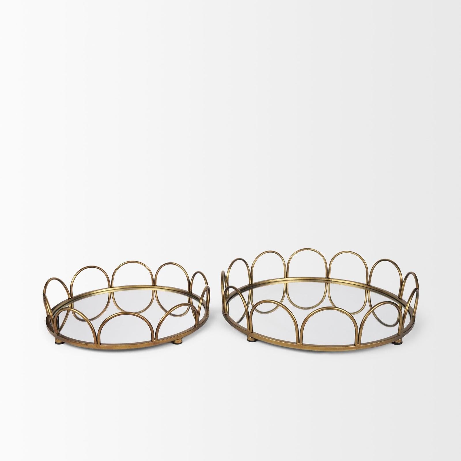 Mercana Lenore Round Metal/Mirror Tray - Set of 2