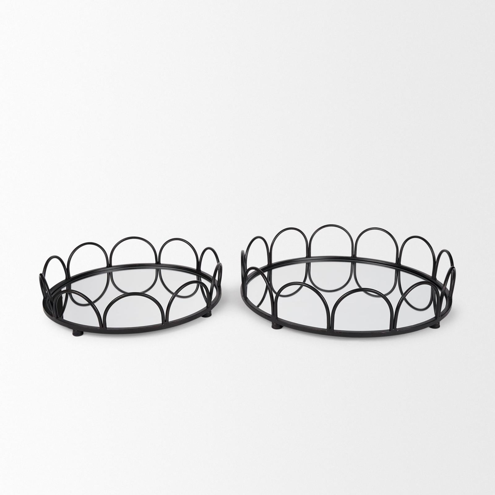 Mercana Lenore Round Metal/Mirror Tray - Set of 2
