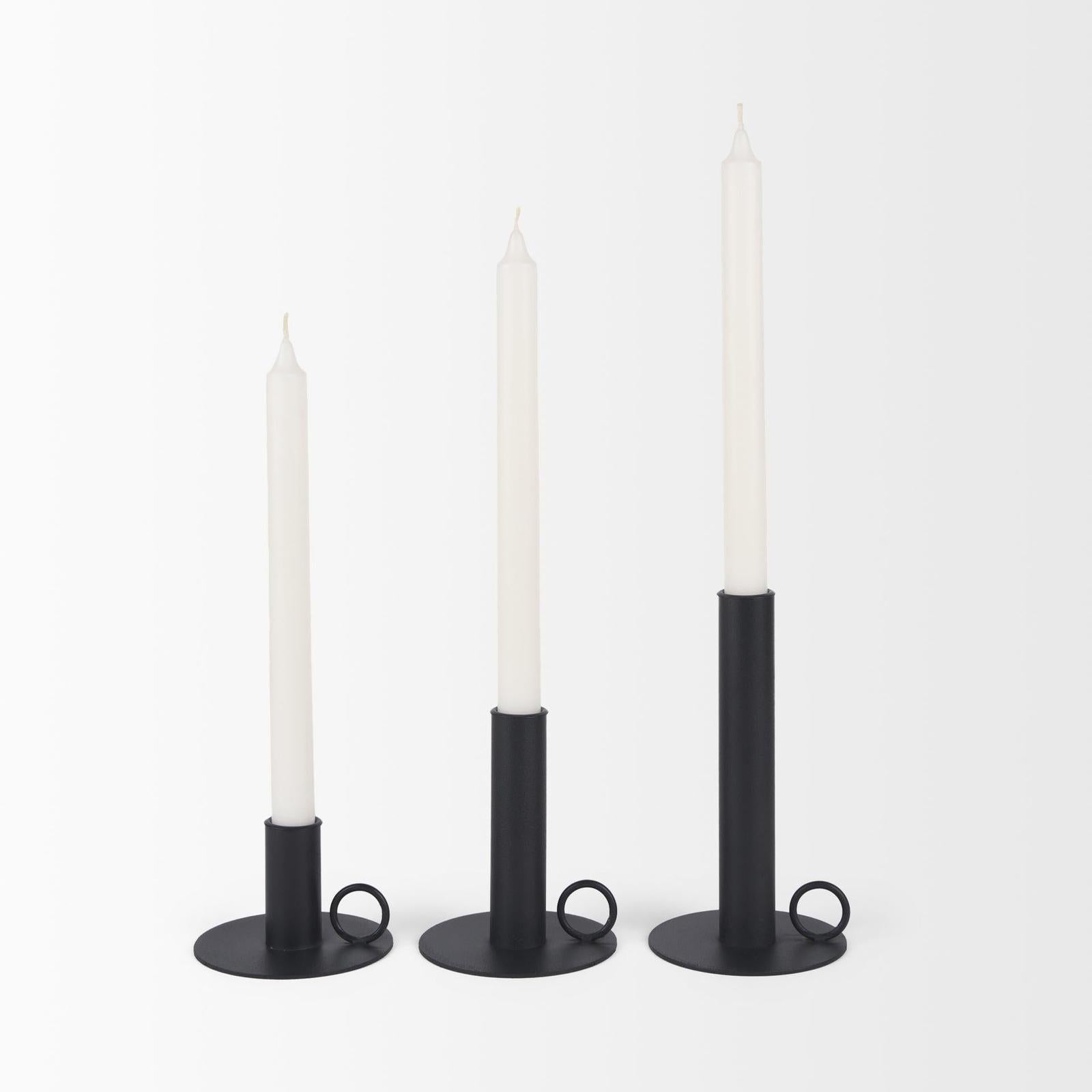 Mercana Noir Matte Black Metal Candle Holders-Set of 3