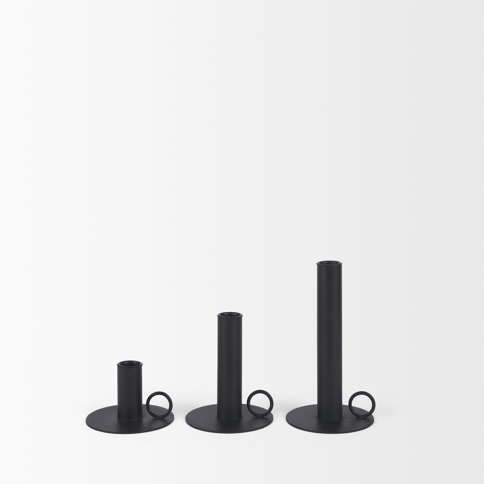 Mercana Noir Matte Black Metal Candle Holders-Set of 3