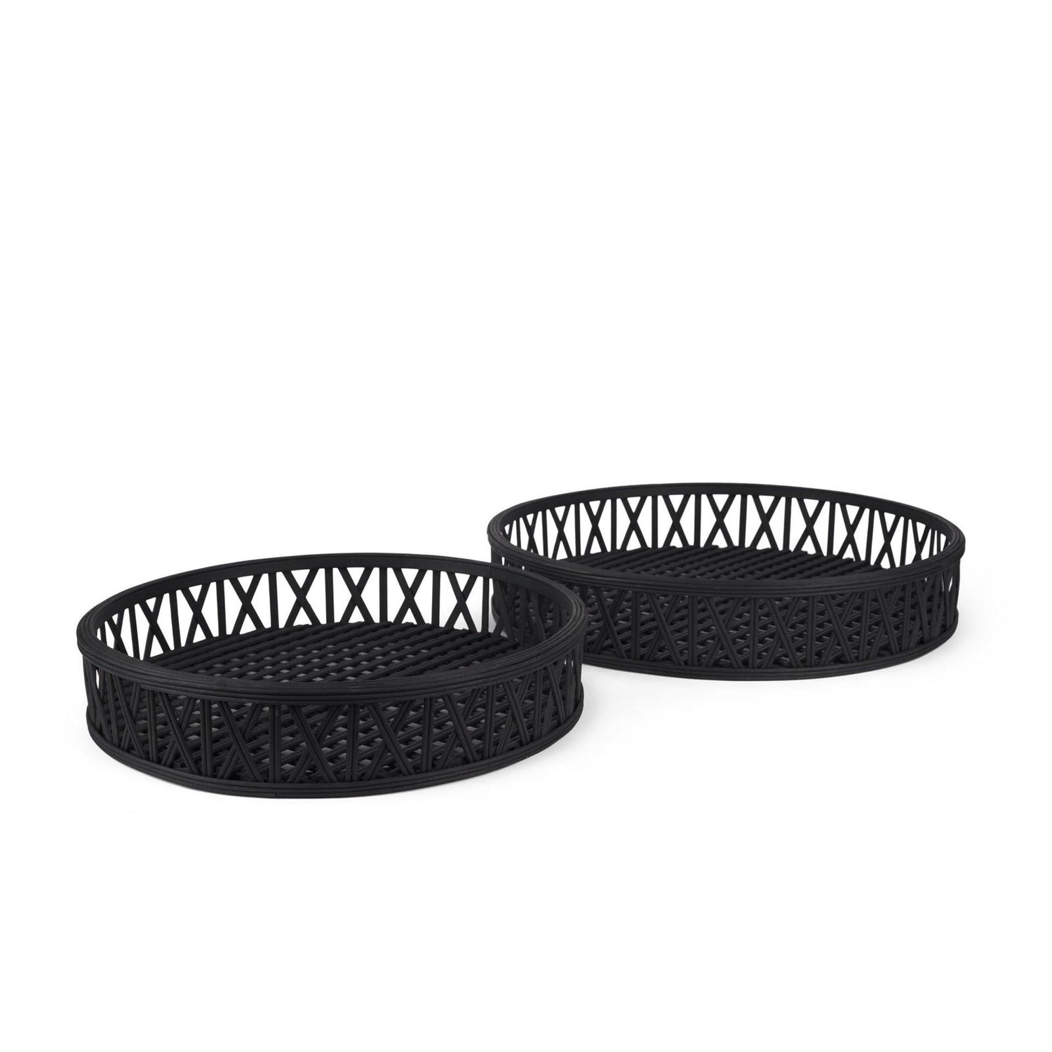Mercana Thea Matte Black Wicker Trays - Set of 2 Clearance