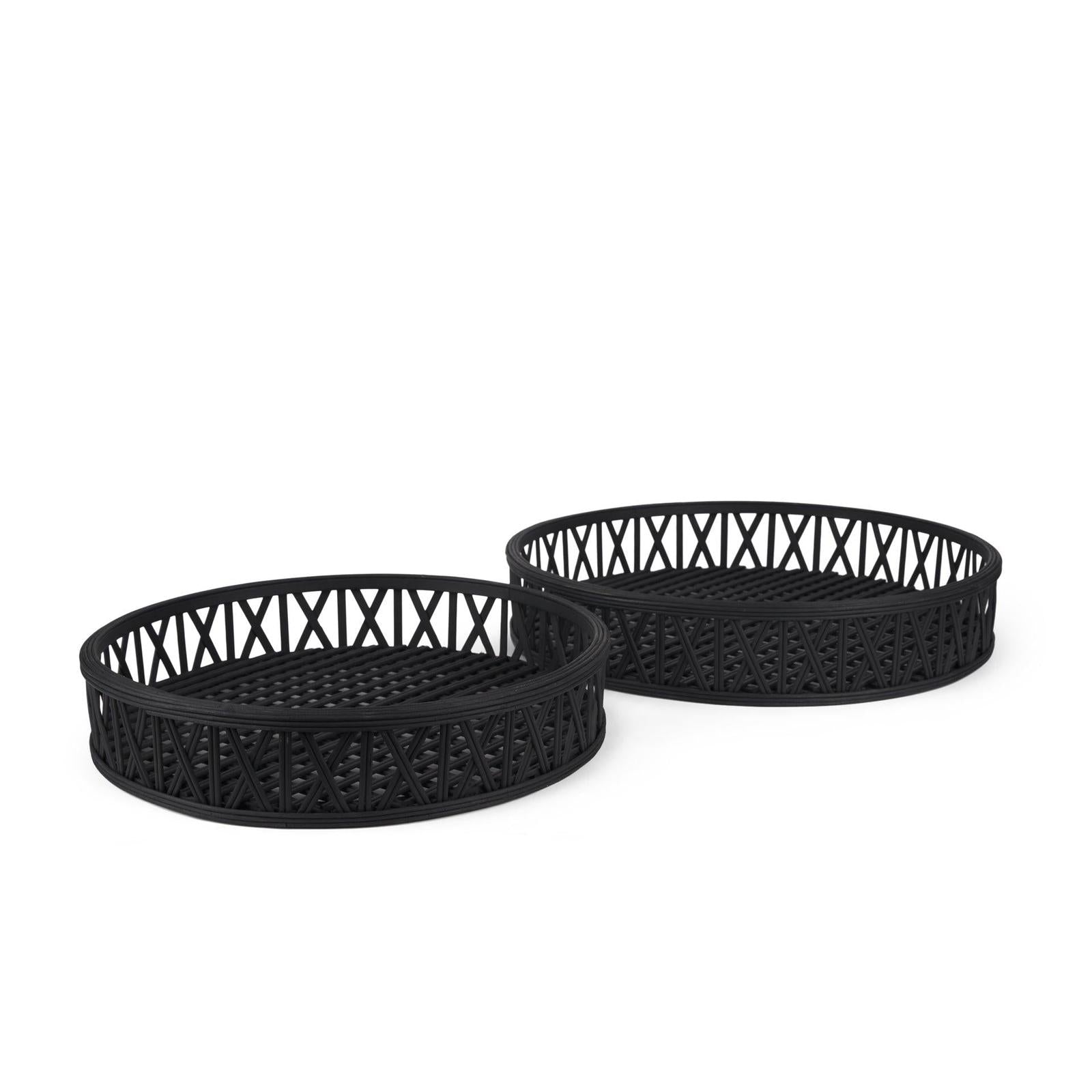 Mercana Thea Matte Black Wicker Trays - Set of 2 Clearance
