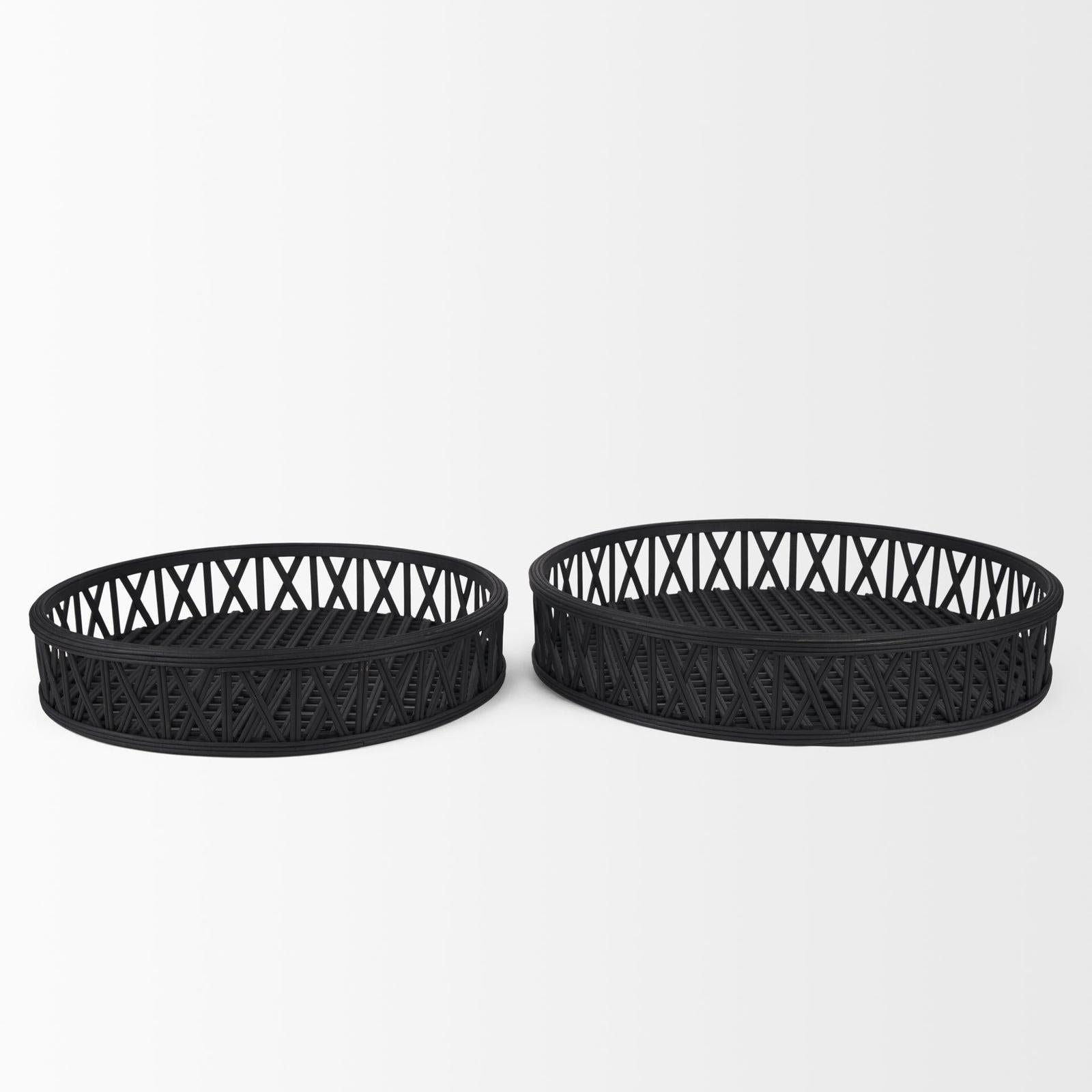 Mercana Thea Matte Black Wicker Trays - Set of 2 Clearance