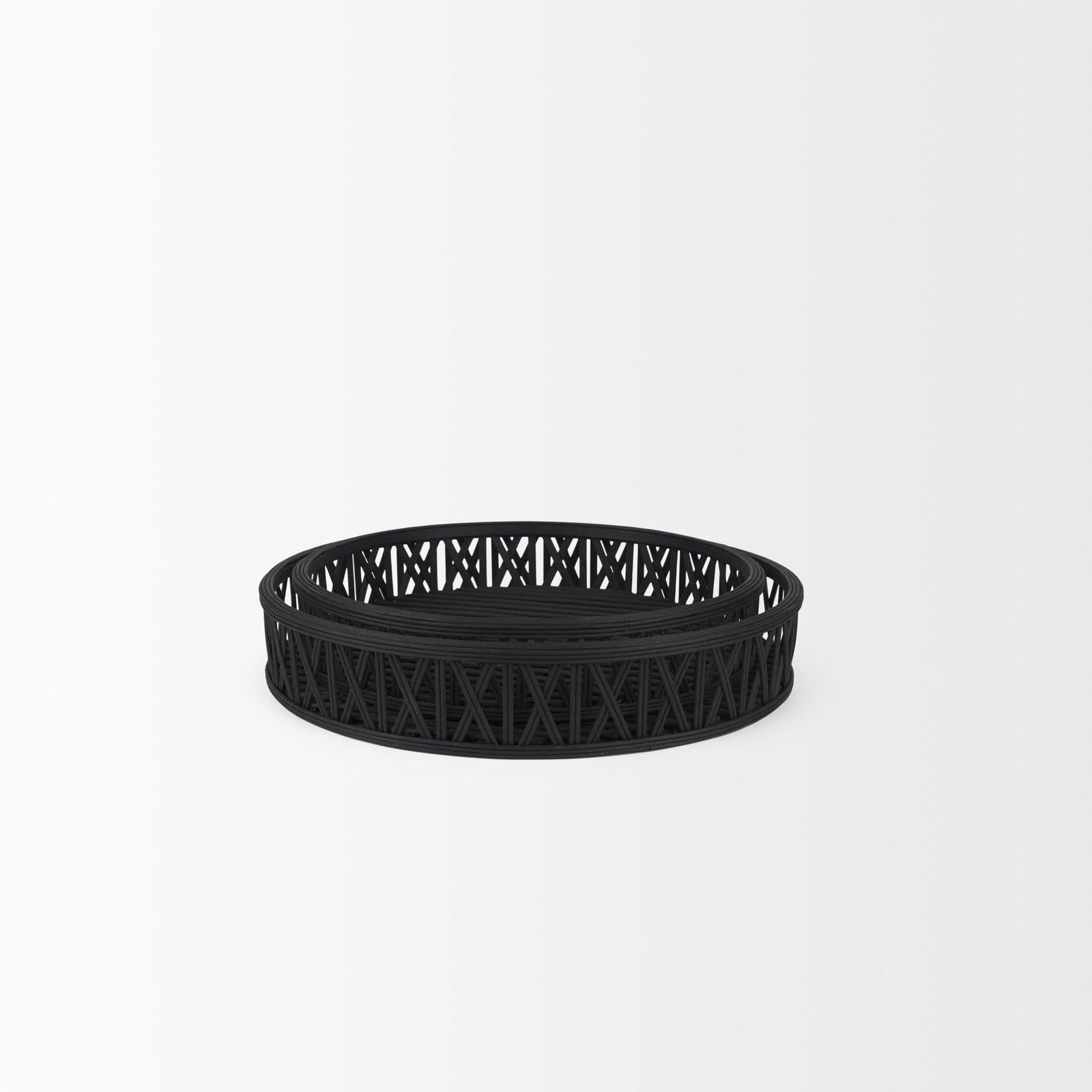 Mercana Thea Matte Black Wicker Trays - Set of 2 Clearance