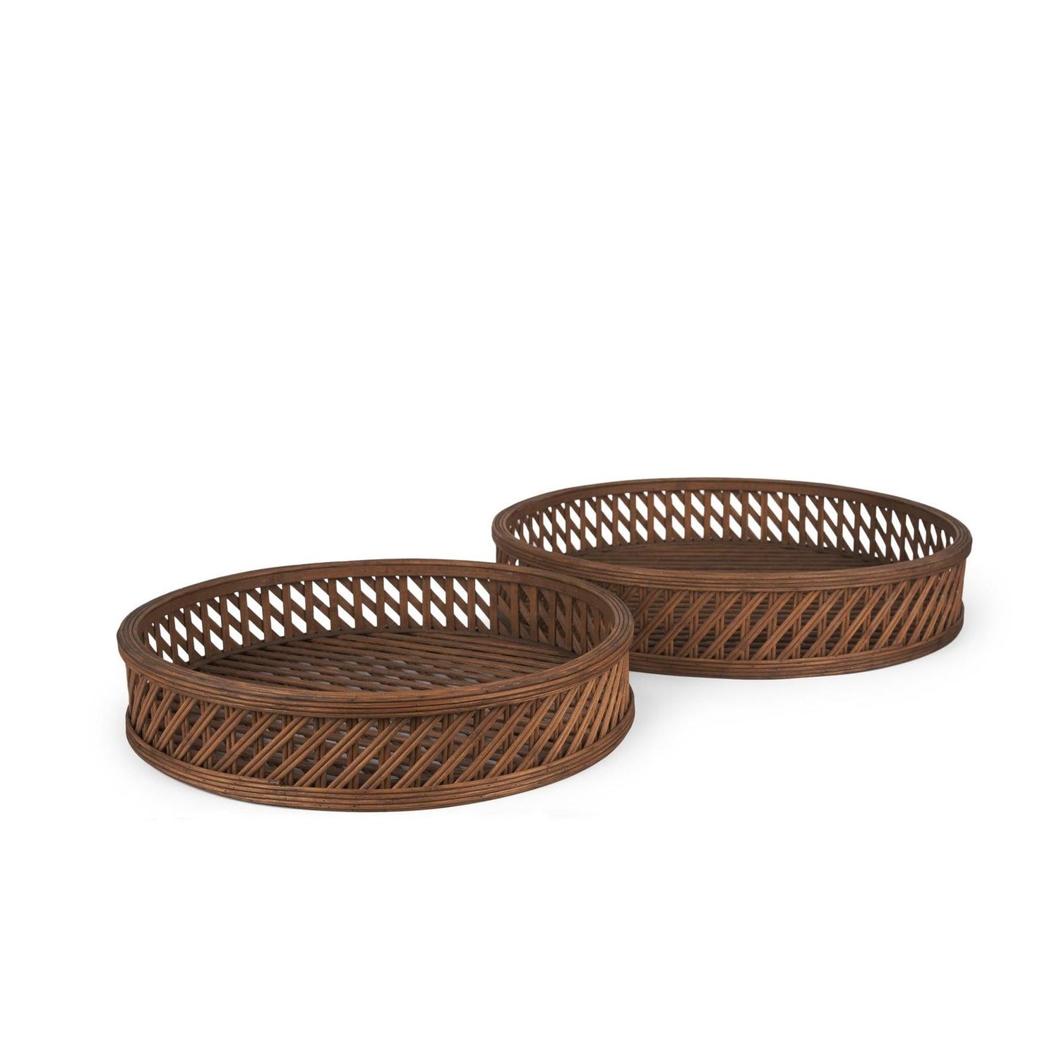 Mercana Thala Medium Brown Round Wicker Tray - Set of 2 Clearance