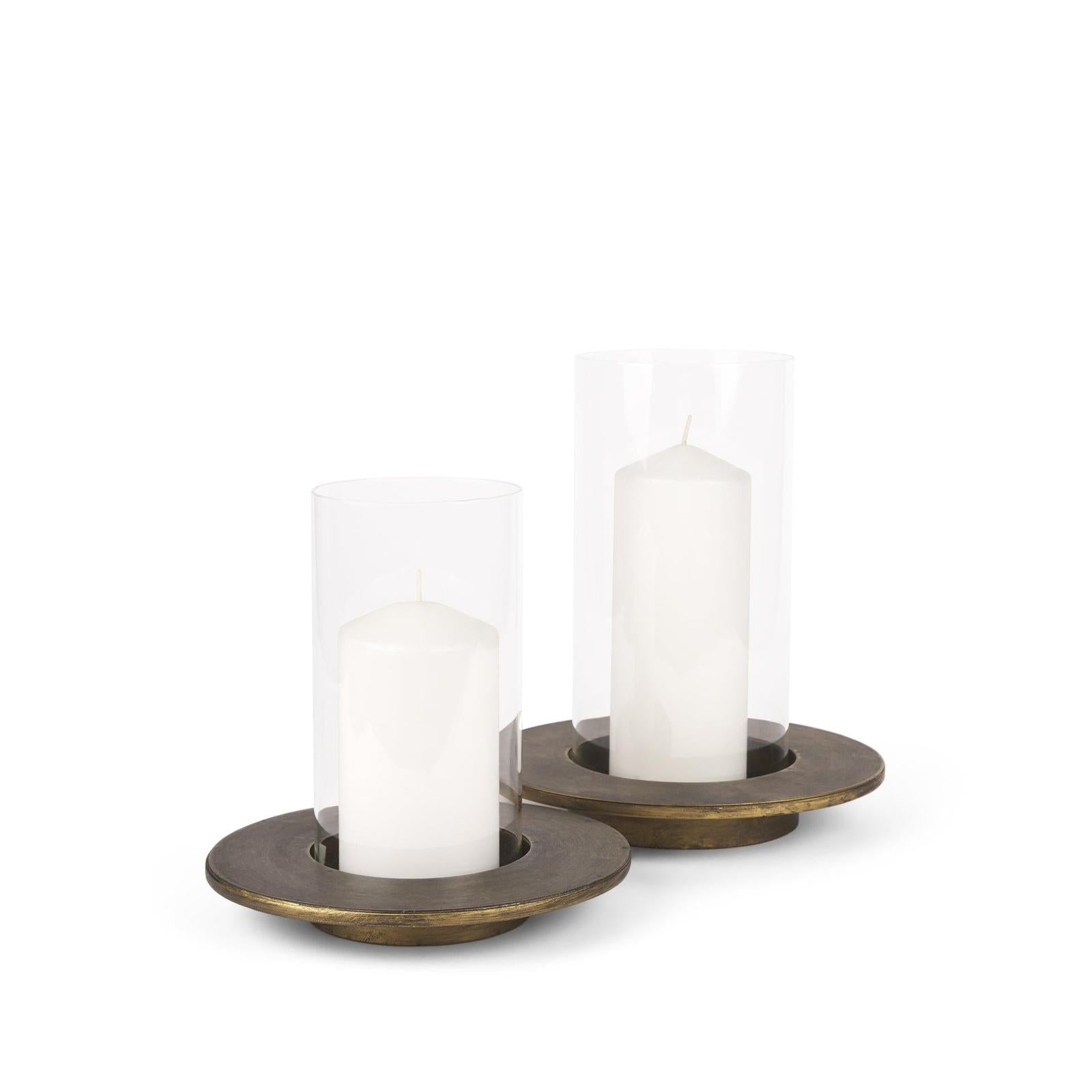 Mercana Vivian Gold Metal and Glass Hurricane Candle Holder - Set of 2 Clearance