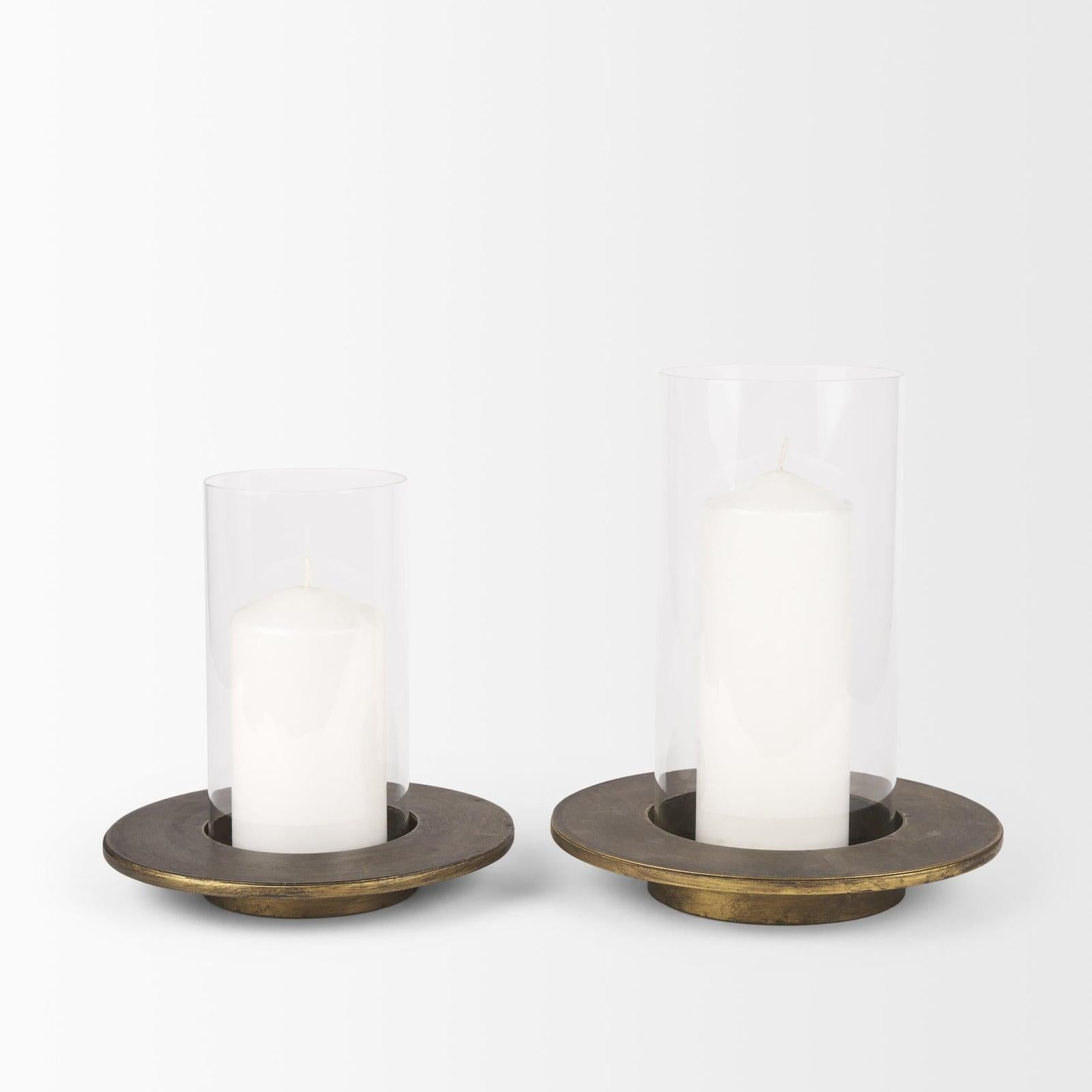 Mercana Vivian Gold Metal and Glass Hurricane Candle Holder - Set of 2 Clearance