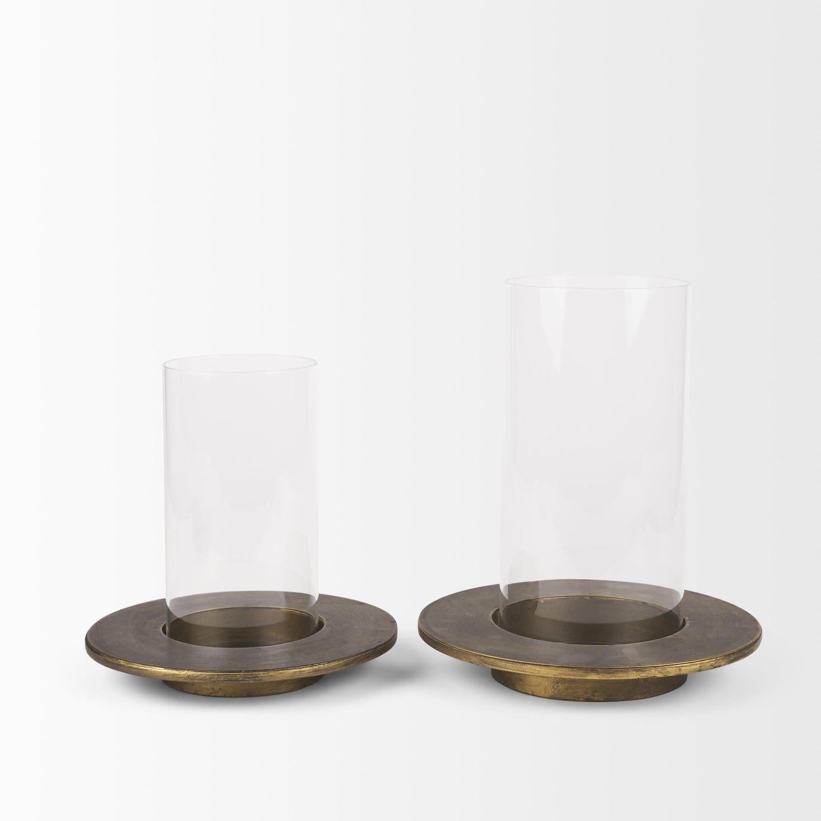 Mercana Vivian Gold Metal and Glass Hurricane Candle Holder - Set of 2 Clearance
