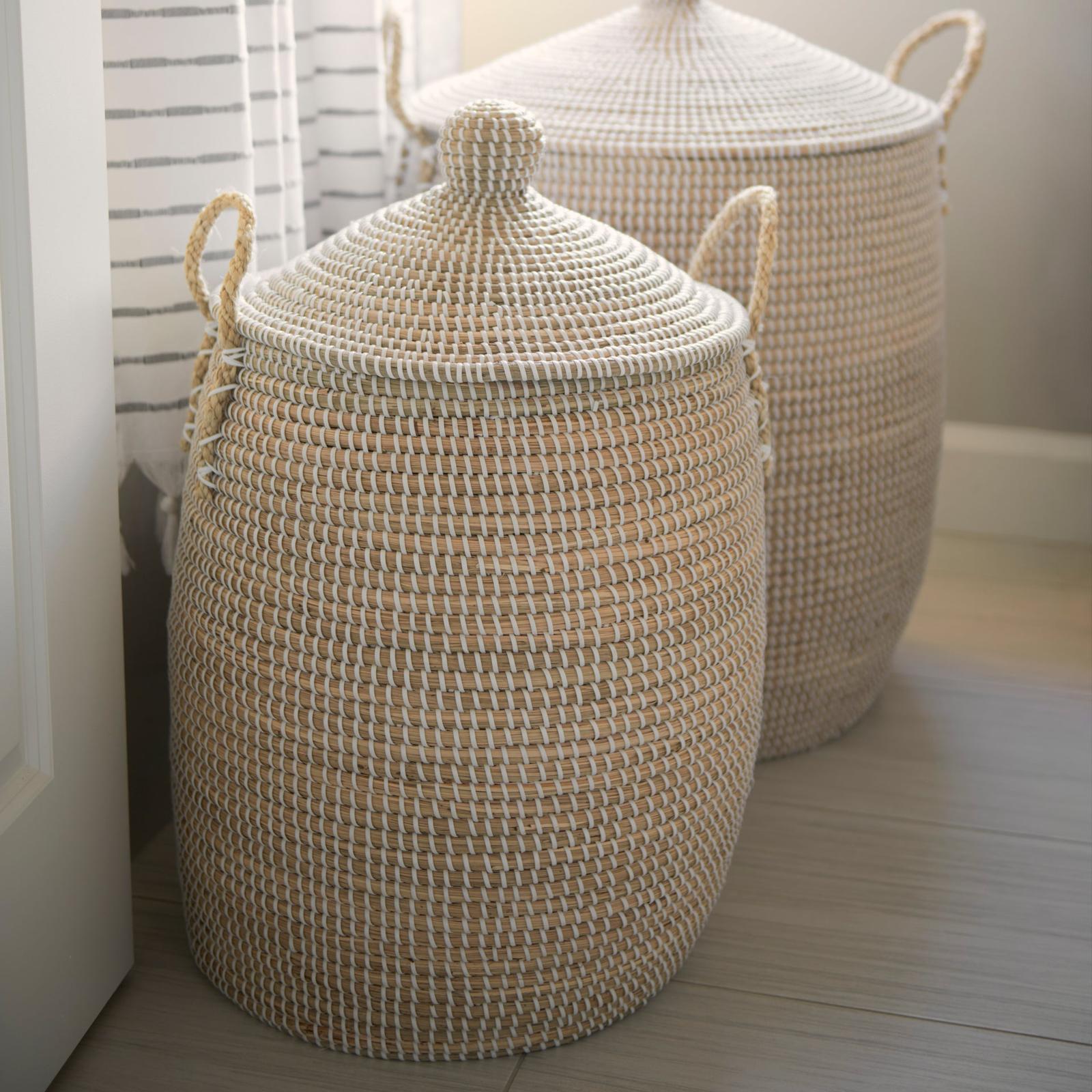 Mercana Kairi Seagrass Floor Baskets w/ Lids and Handles- Set of 2