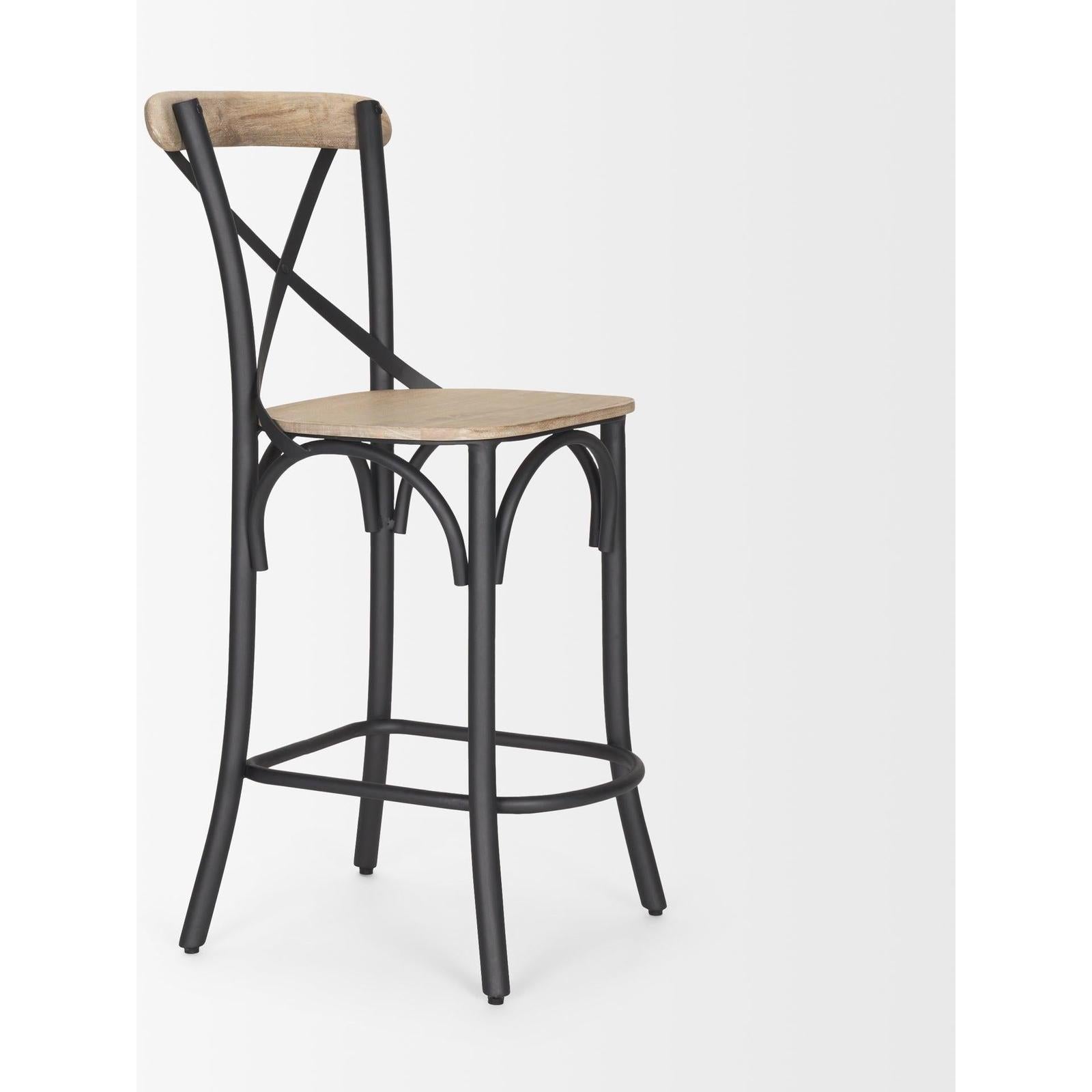 Mercana Etienne Light Brown Wood w/ Iron Metal Counter Stool Clearance